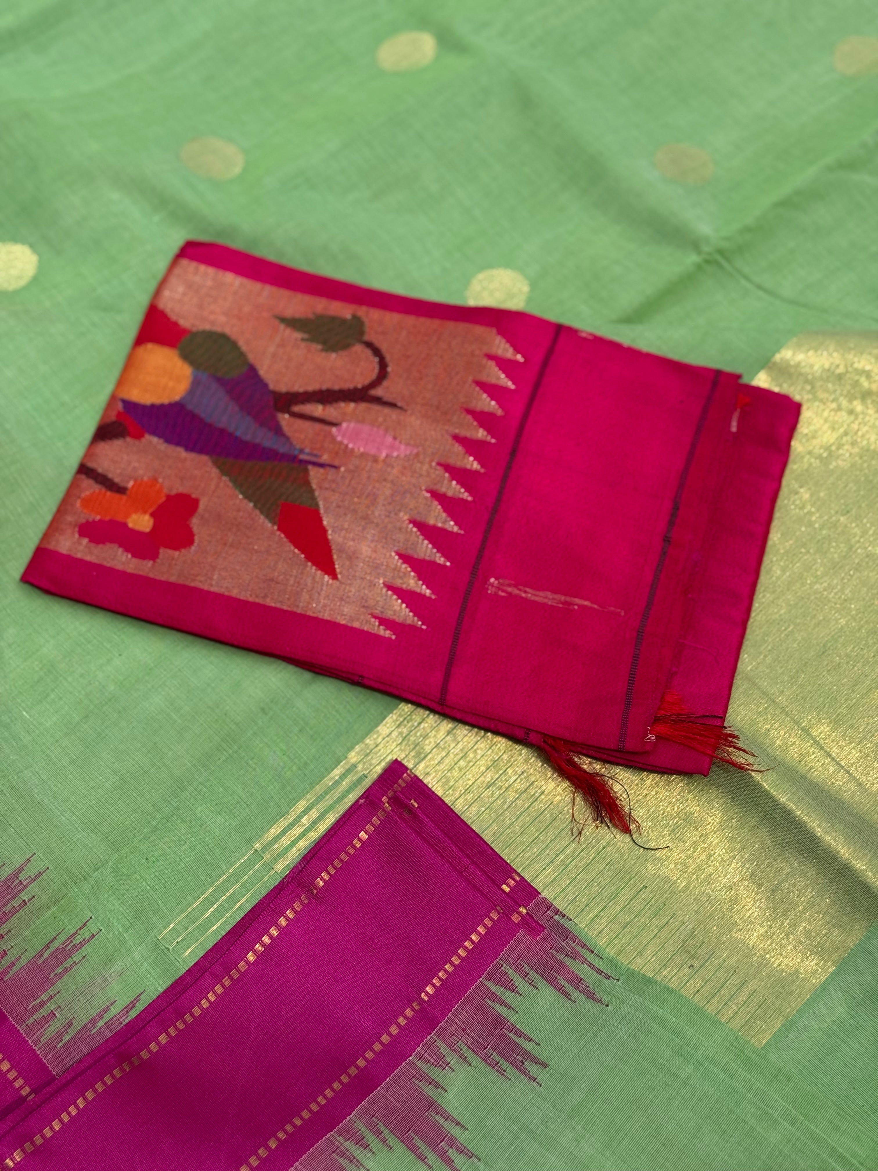 Handspun and handwoven ponduru Khadhi jamdani cotton saree
