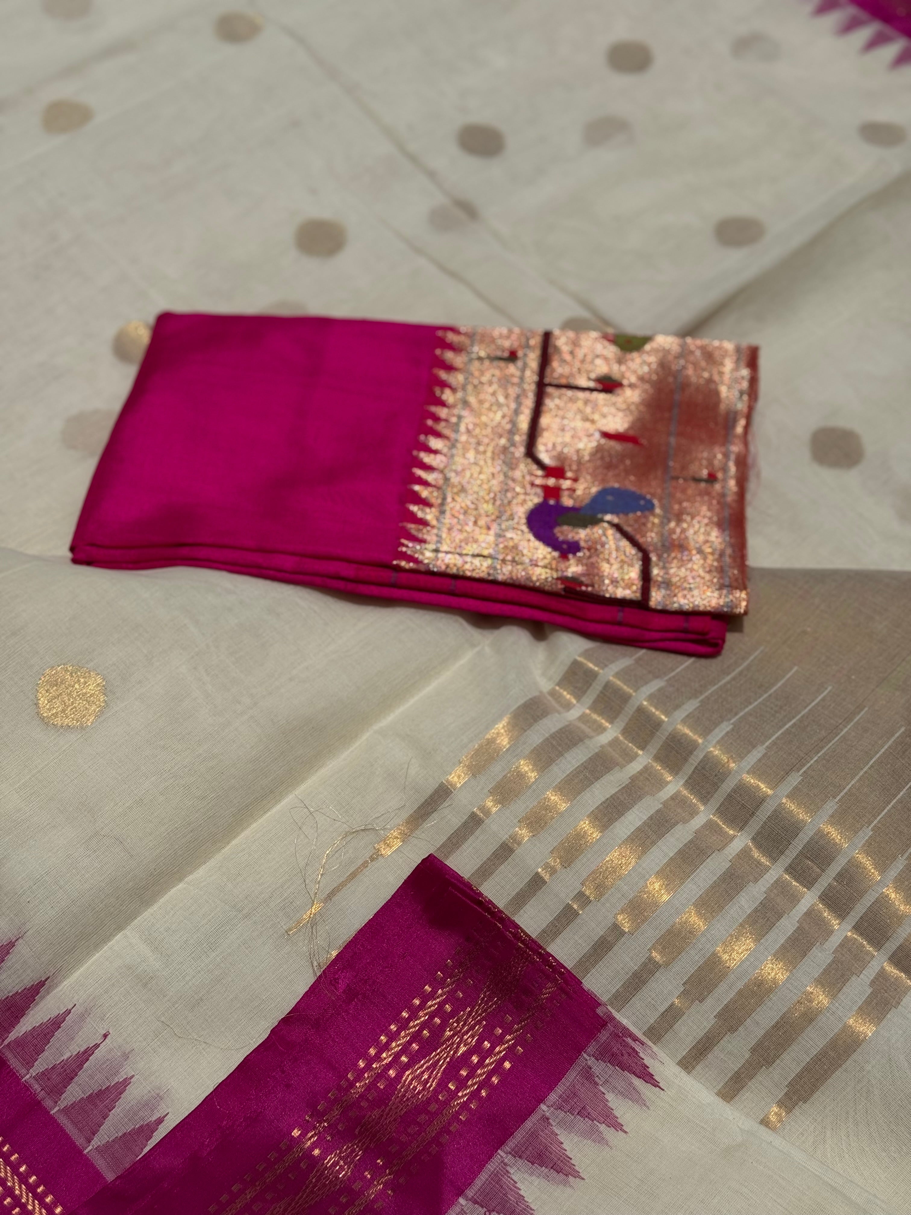 Handspun and handwoven ponduru Khadhi jamdani cotton saree