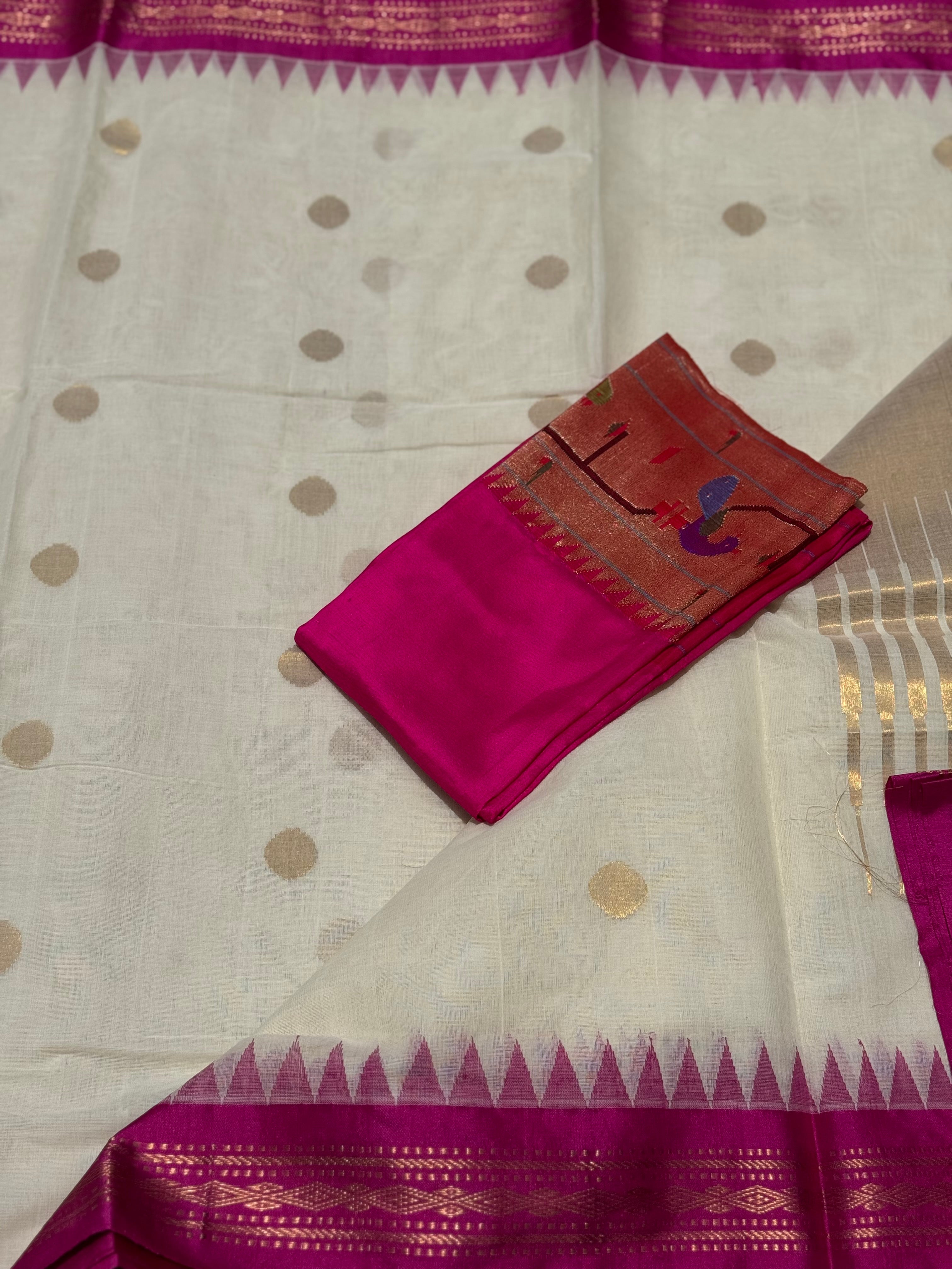 Handspun and handwoven ponduru Khadhi jamdani cotton saree