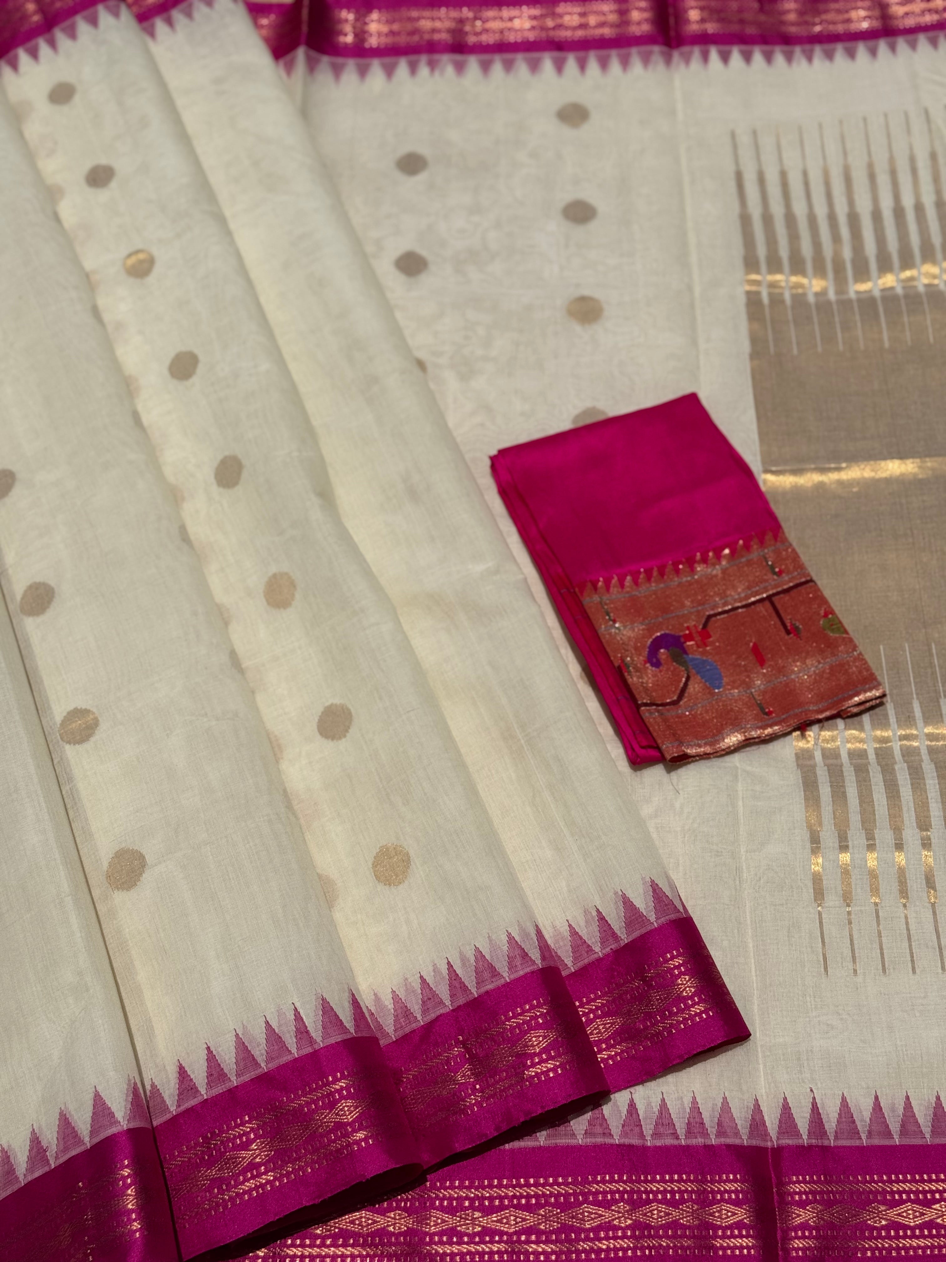Handspun and handwoven ponduru Khadhi jamdani cotton saree