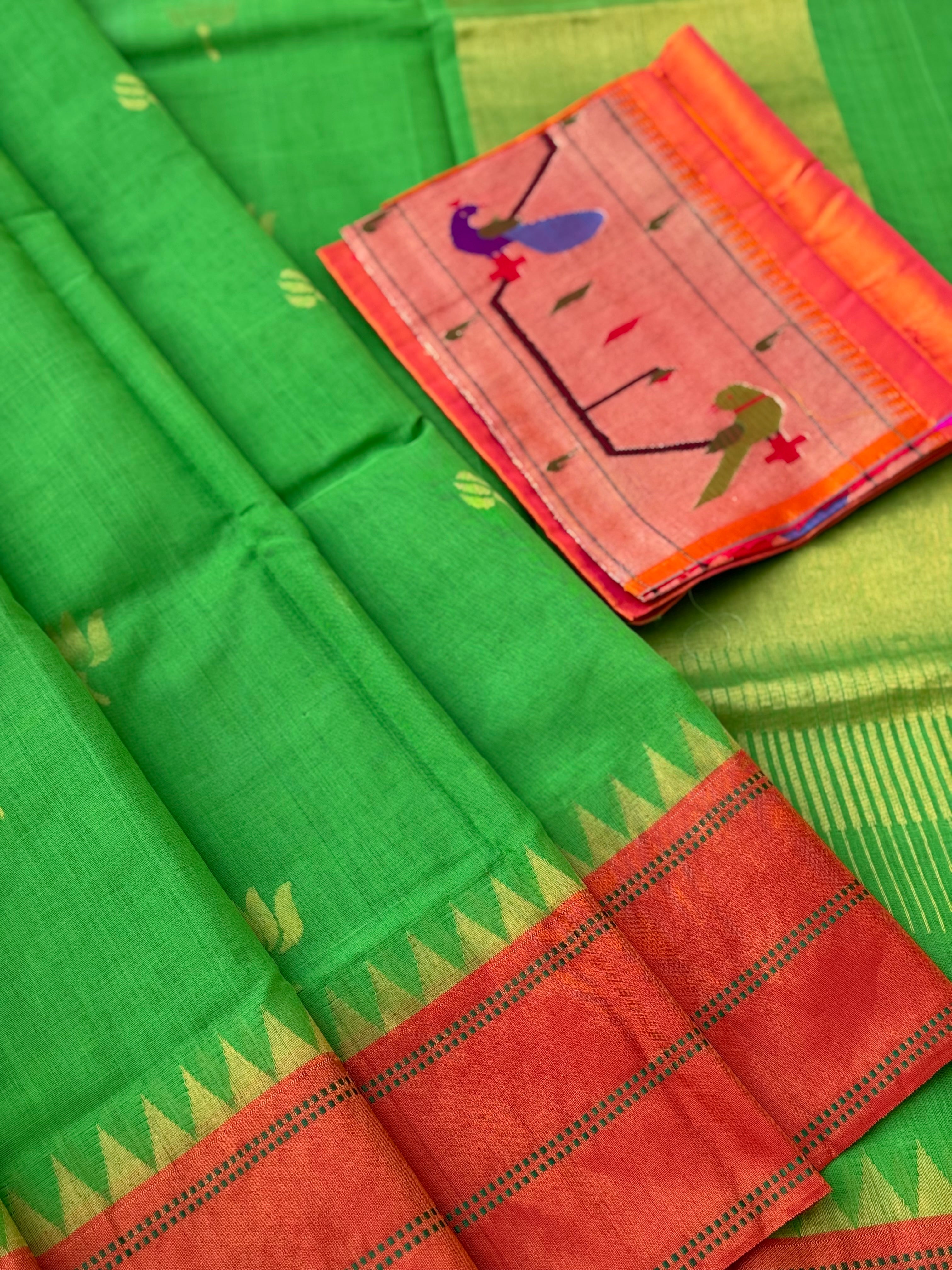 Client payment link for green ponduru Khadhi saree with paithani blouse and penkalamkari kanchivaram preorder