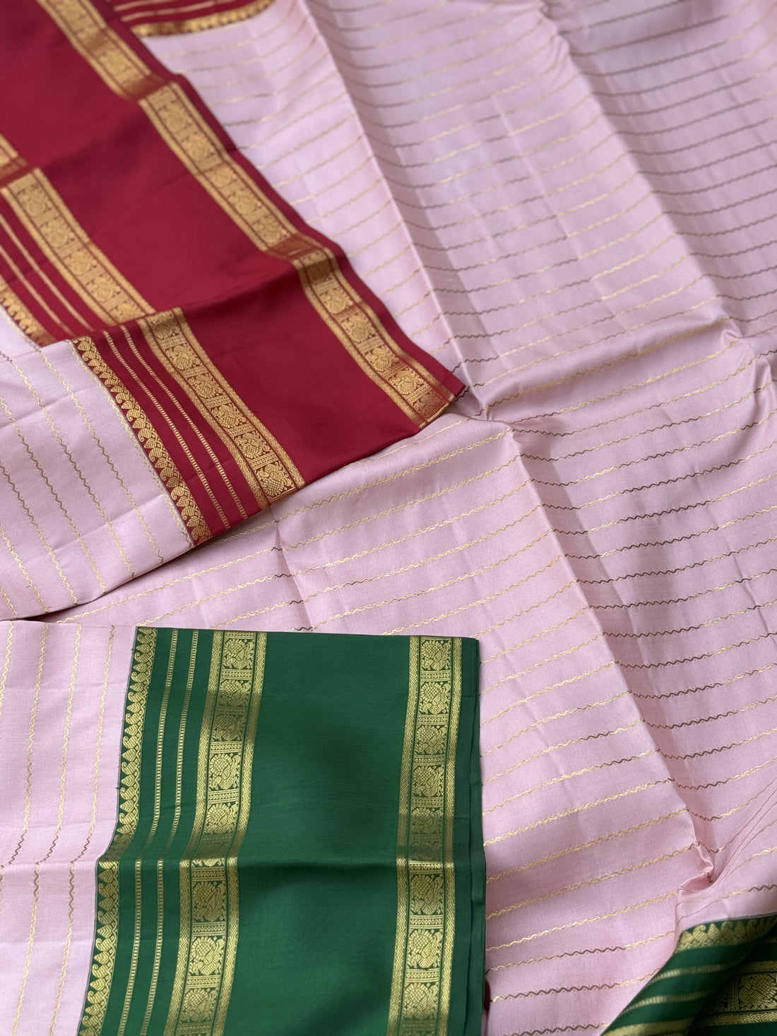 A stunner peony pink neli veldhari in zari and korvai with ganga jamuna border kanchivaram silk SAREE