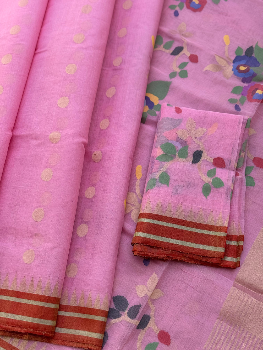 A gorgeous baby pink colour full jaal weave blouse and pallu organic handwoven ponduru Khadhi cotton Jamdani saree