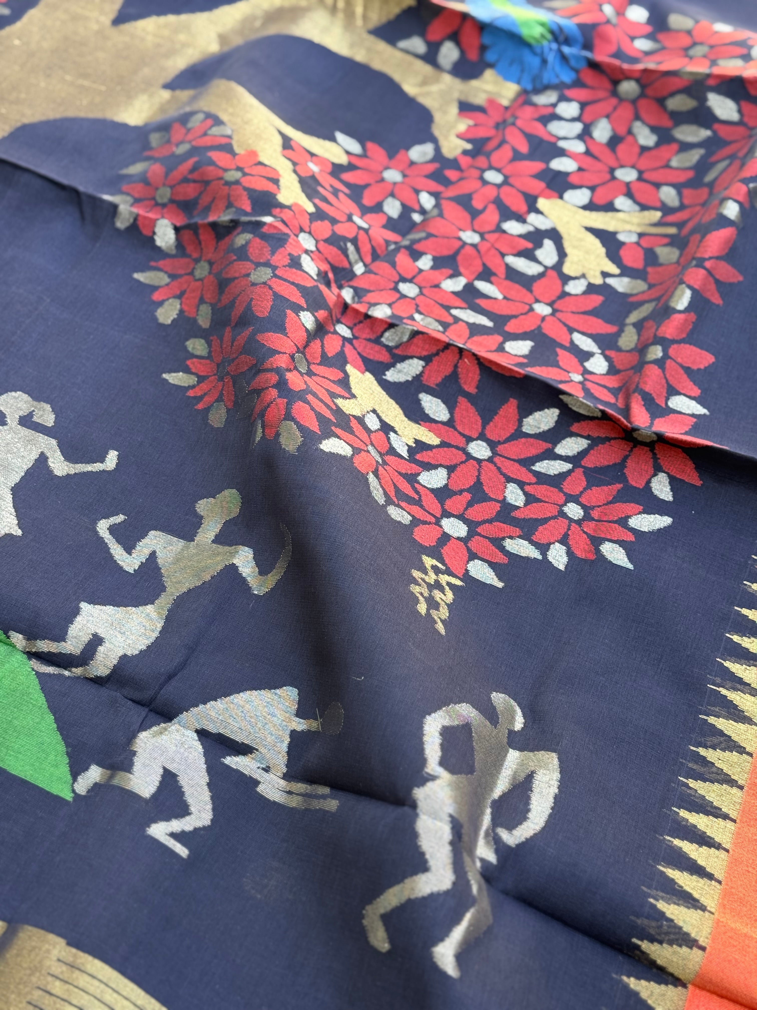 Handspun Ponduru cotton saree pallu full jaal jamdani saree