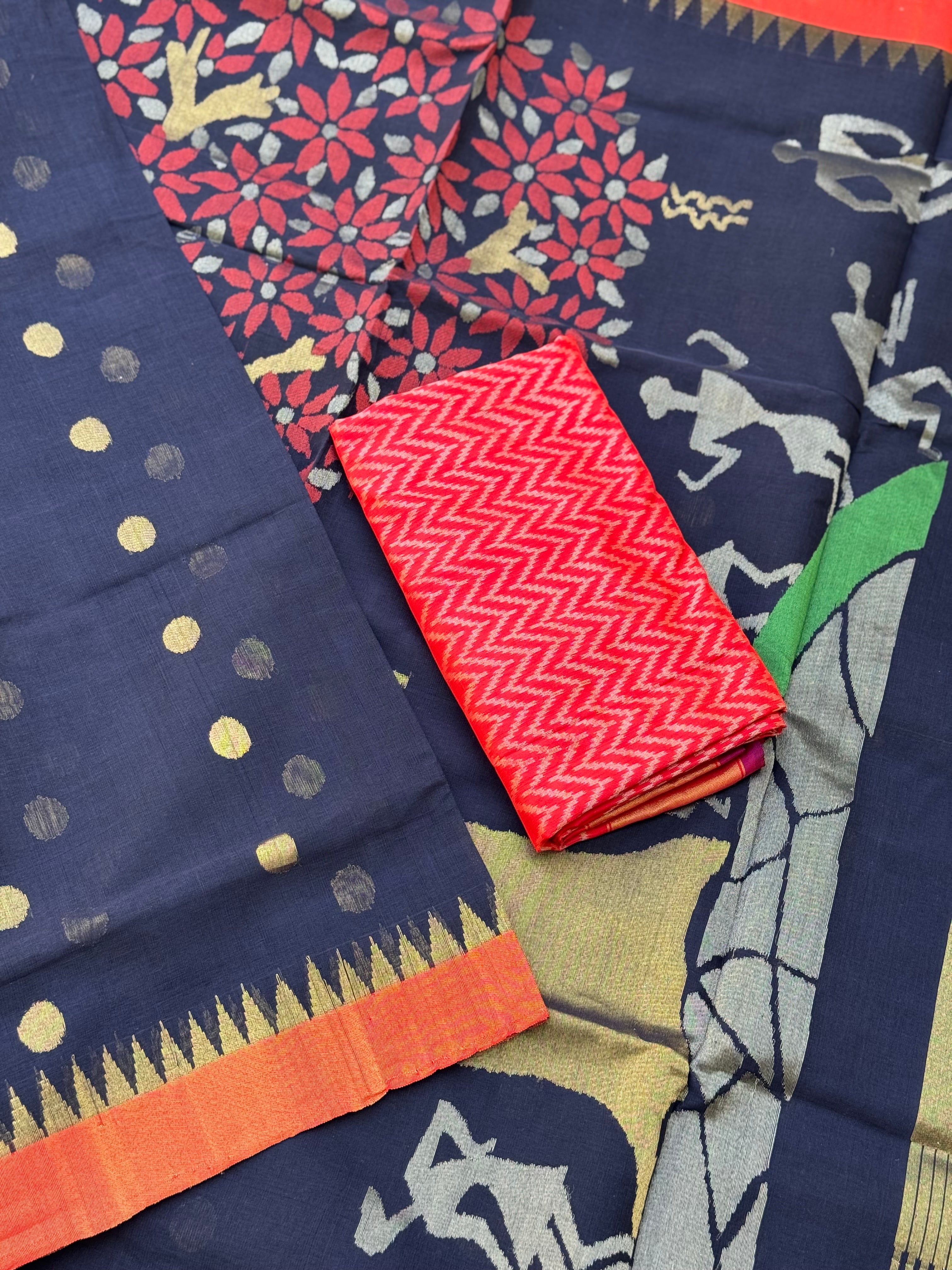 Handspun Ponduru cotton saree pallu full jaal jamdani saree