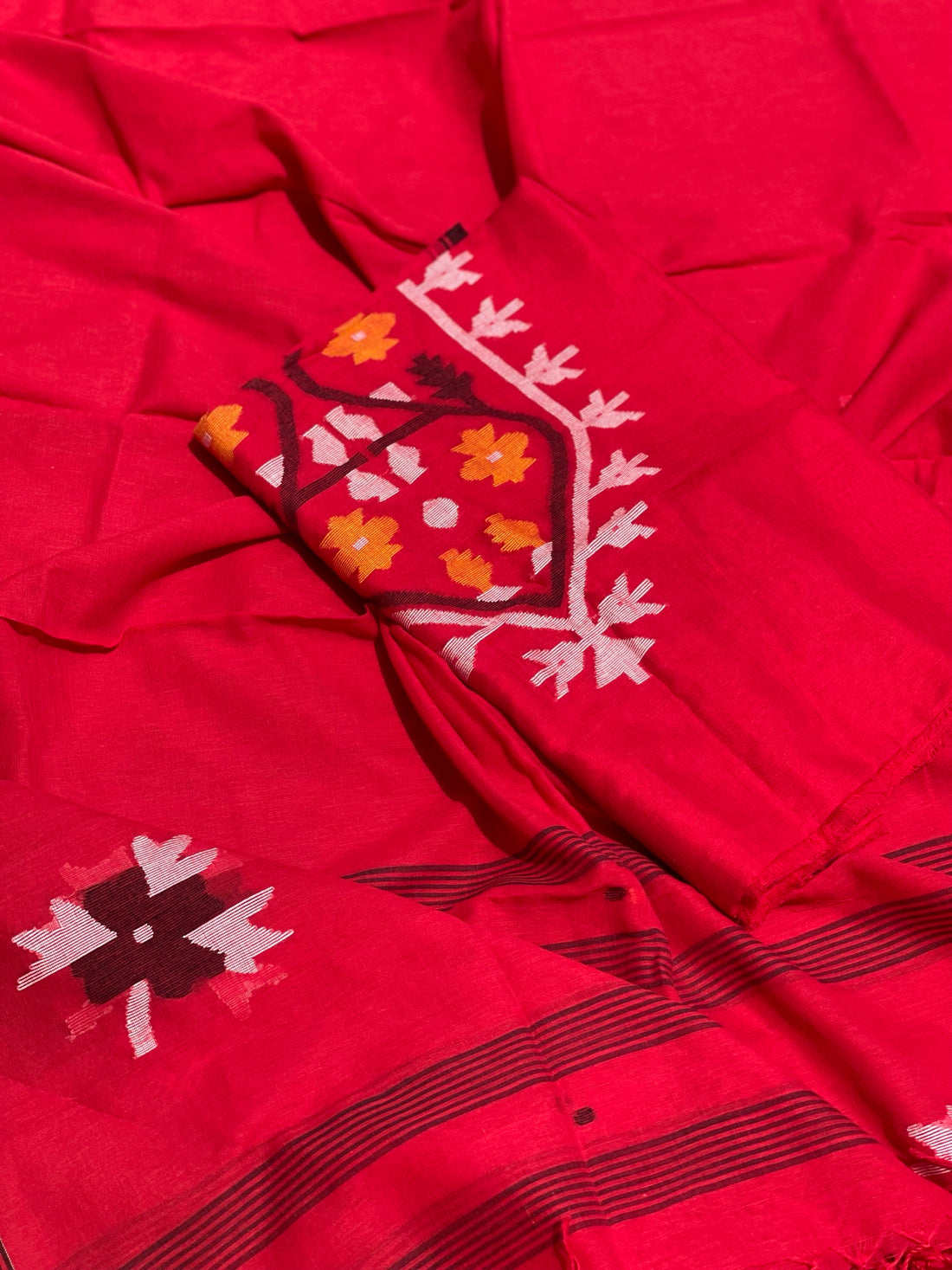 Handwoven Soft Cotton Jamdhani Top And Dupatta Unstitched