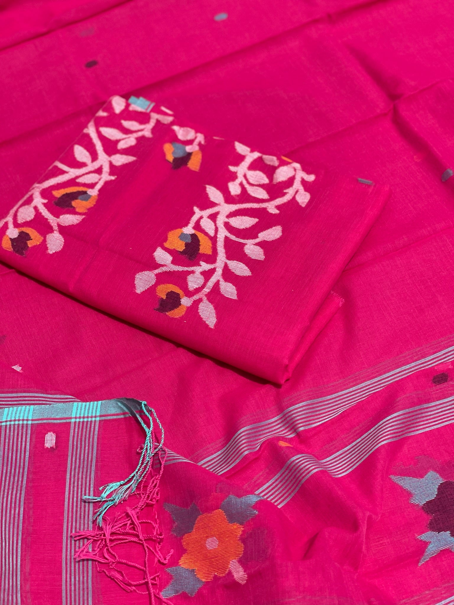 Handwoven Soft Cotton Jamdhani Top And Dupatta Unstitched