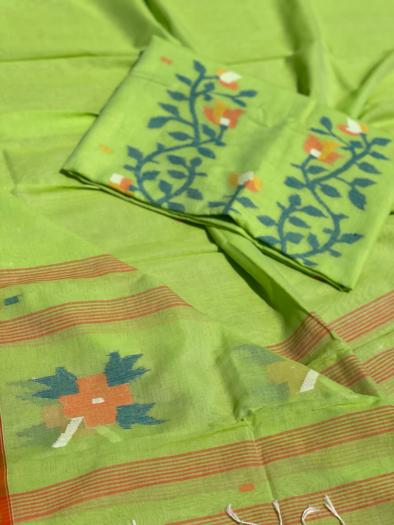 Handwoven Soft Cotton Jamdhani Top And Dupatta Unstitched