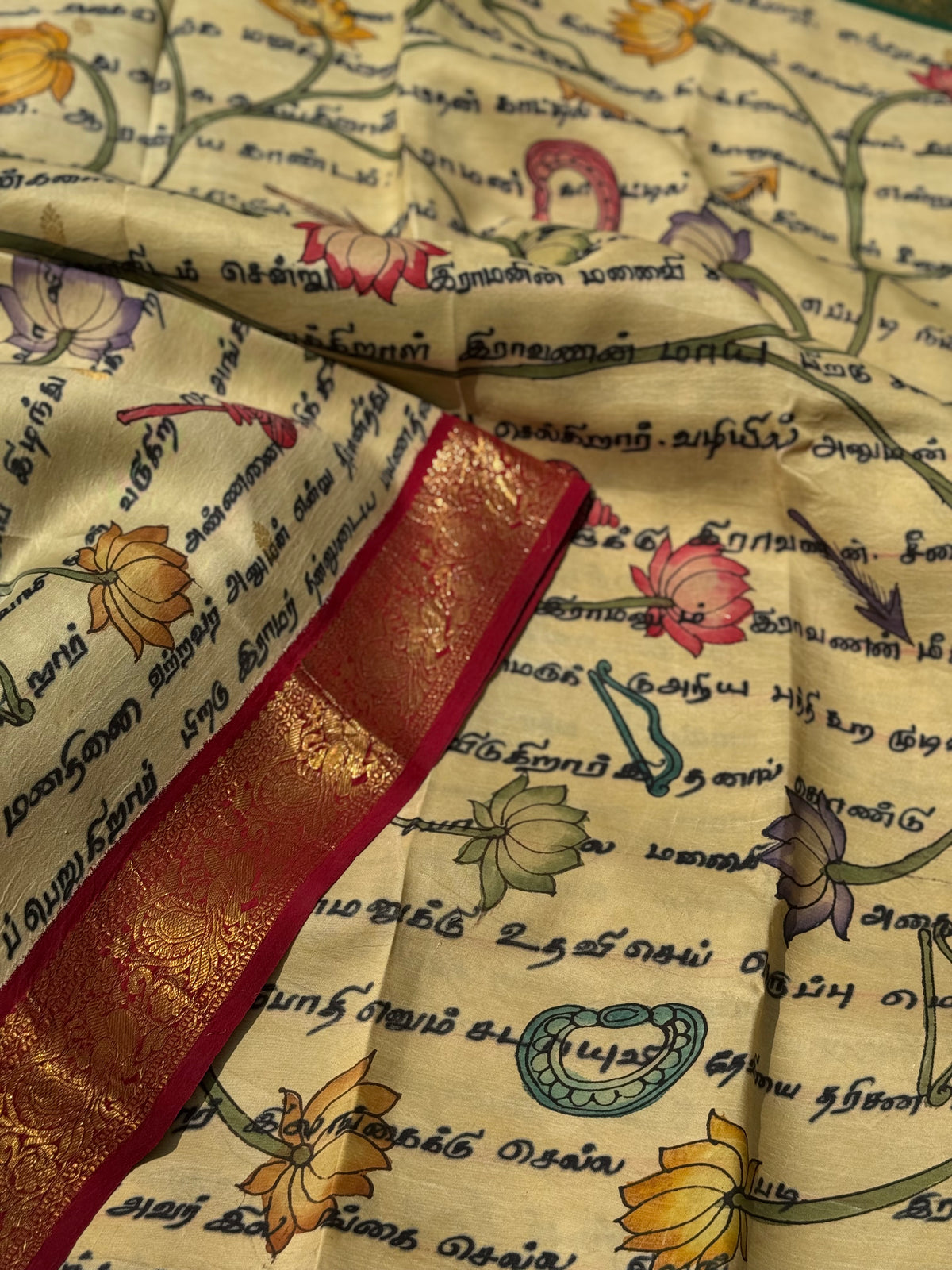 A Stupendous Tamil Ramayana penkalamkari scripts brand exclusive masterpiece kanchivaram silk saree