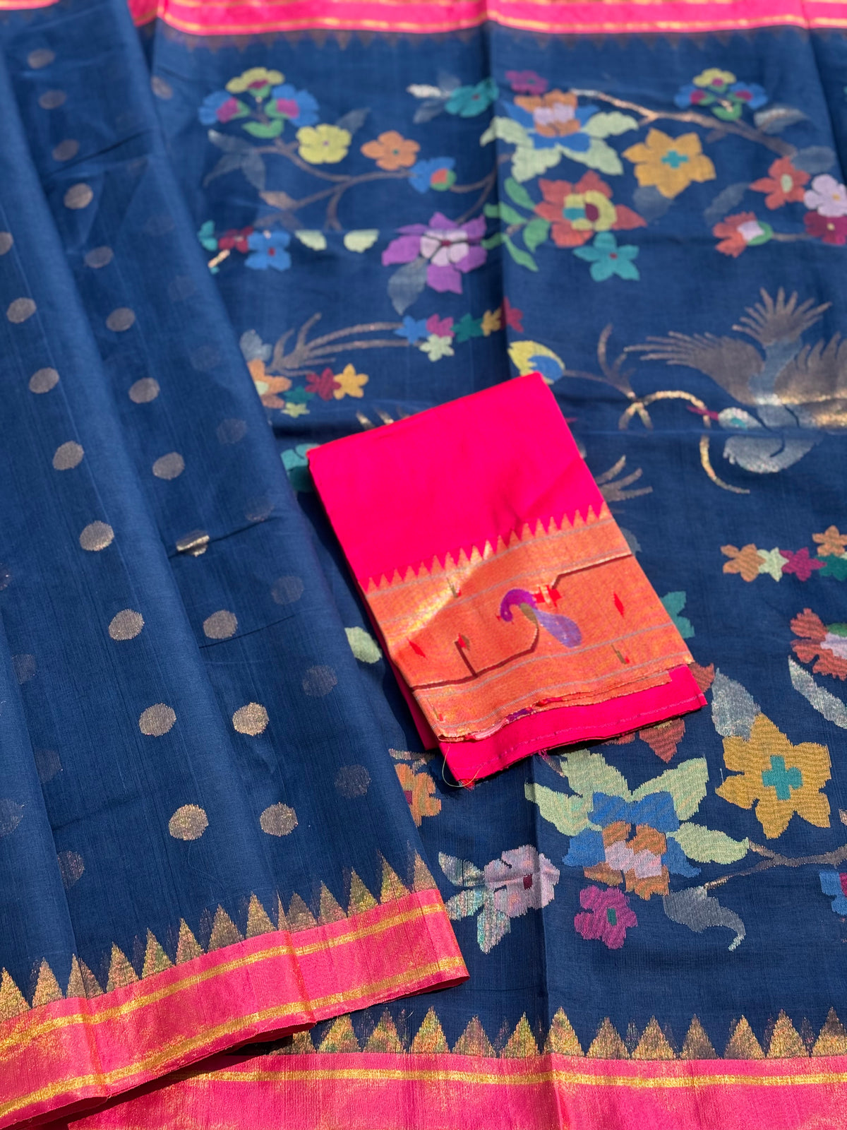 Handspun and handwoven ponduru Khadhi jamdani cotton saree