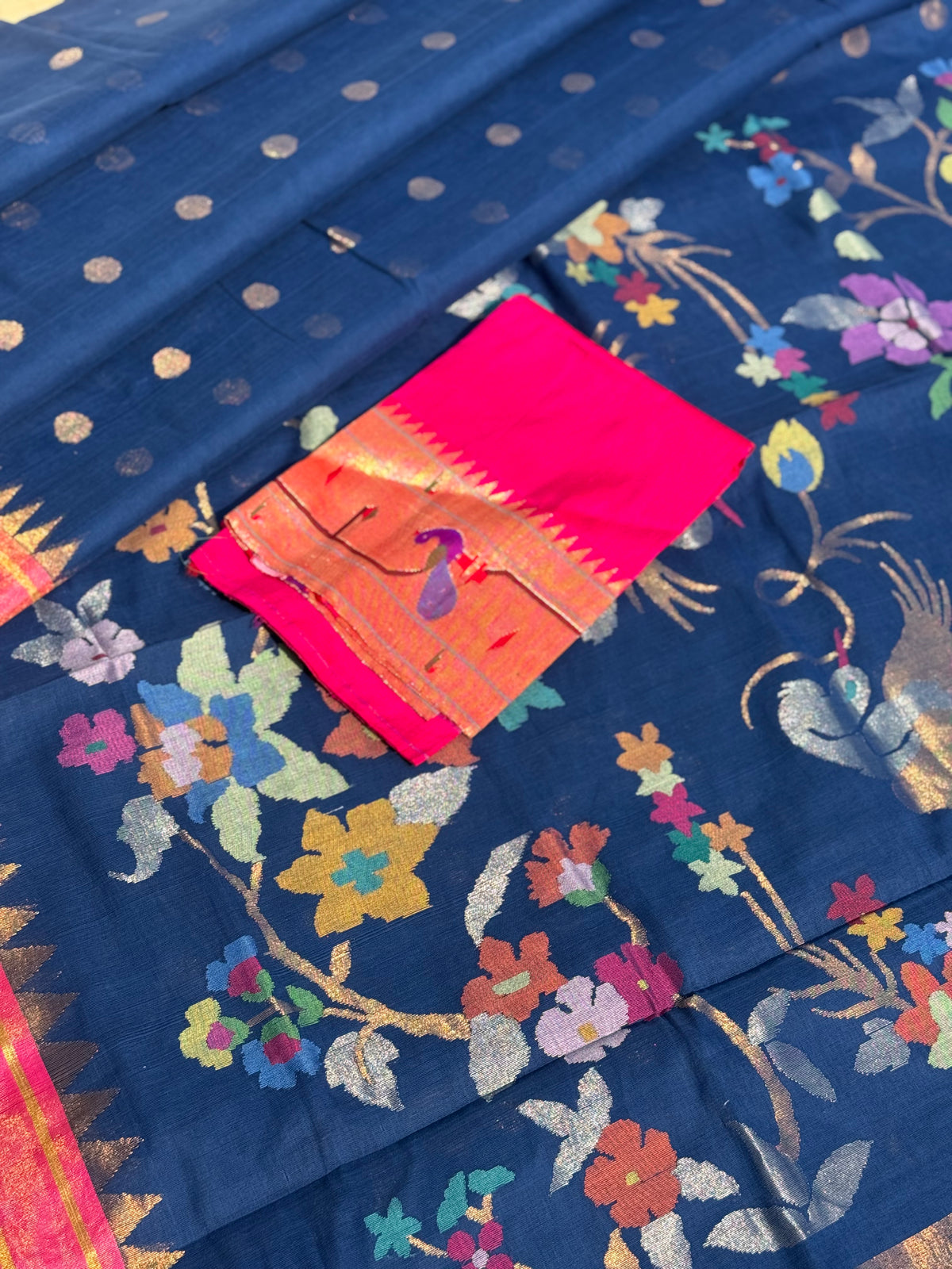 Handspun and handwoven ponduru Khadhi jamdani cotton saree