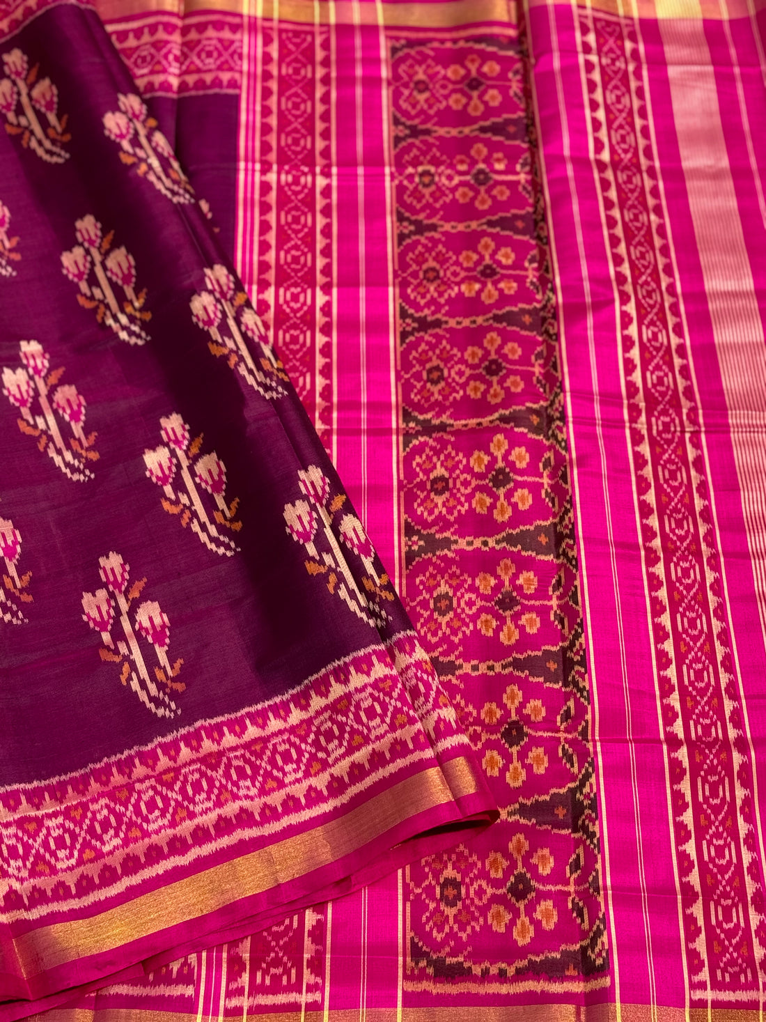 A gorgeous plum pink shade single ikkat patola silk SAREE