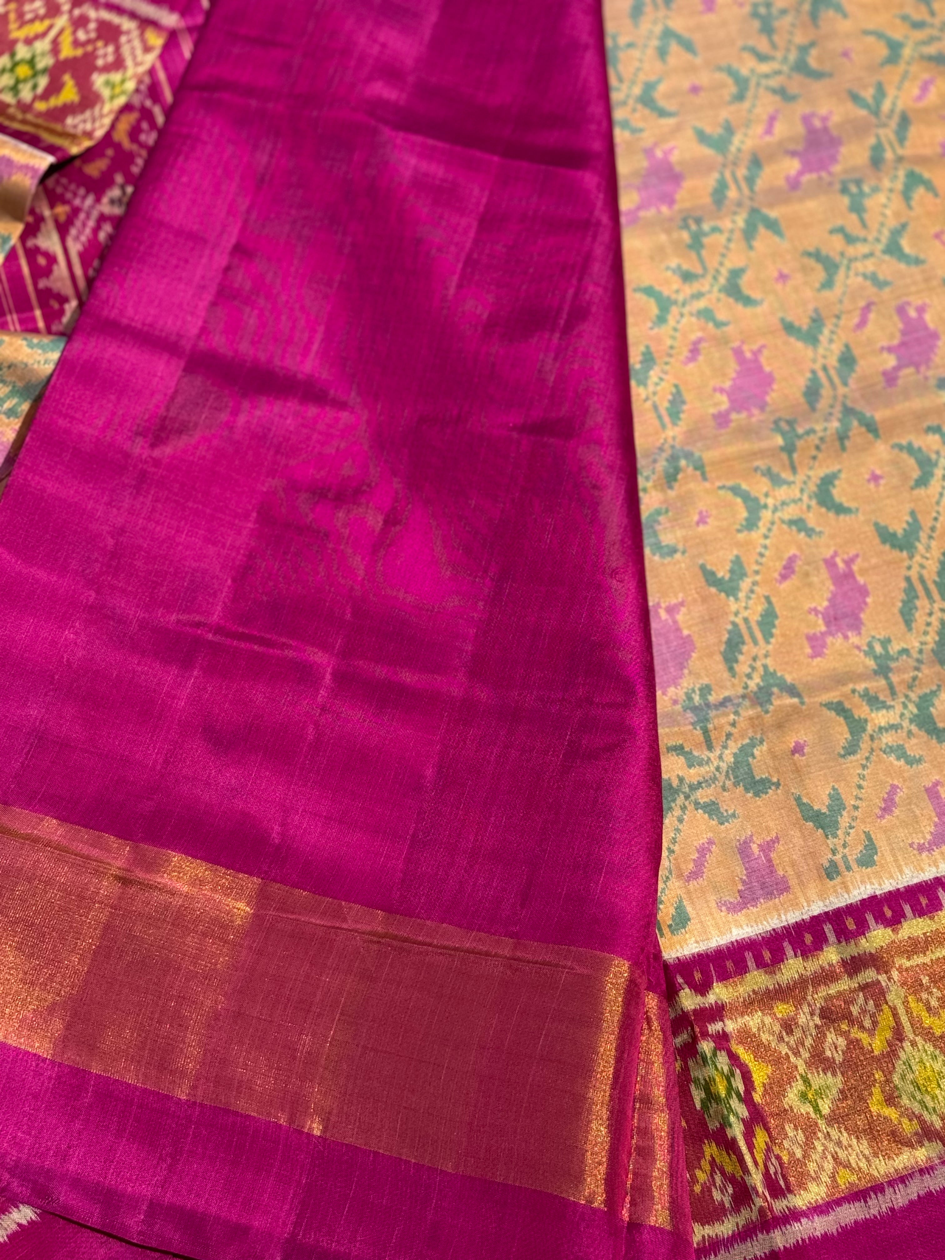 A gorgeous beige gold shade single ikkat patola silk SAREE