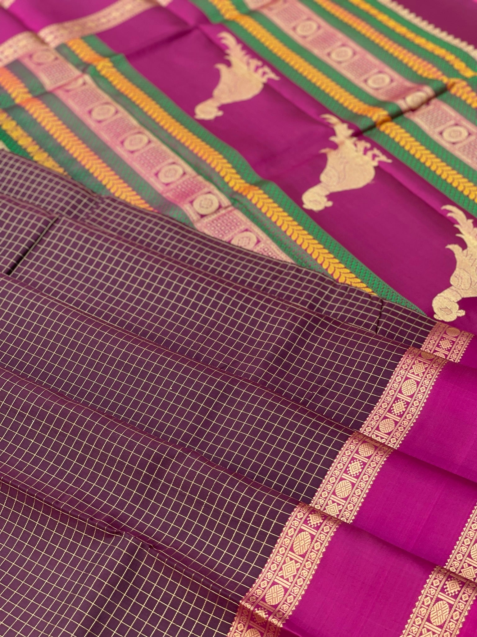 Threadwork Kanchivaram Silk Saree With Kalakshetra Kili Pallu And Rettapet Border