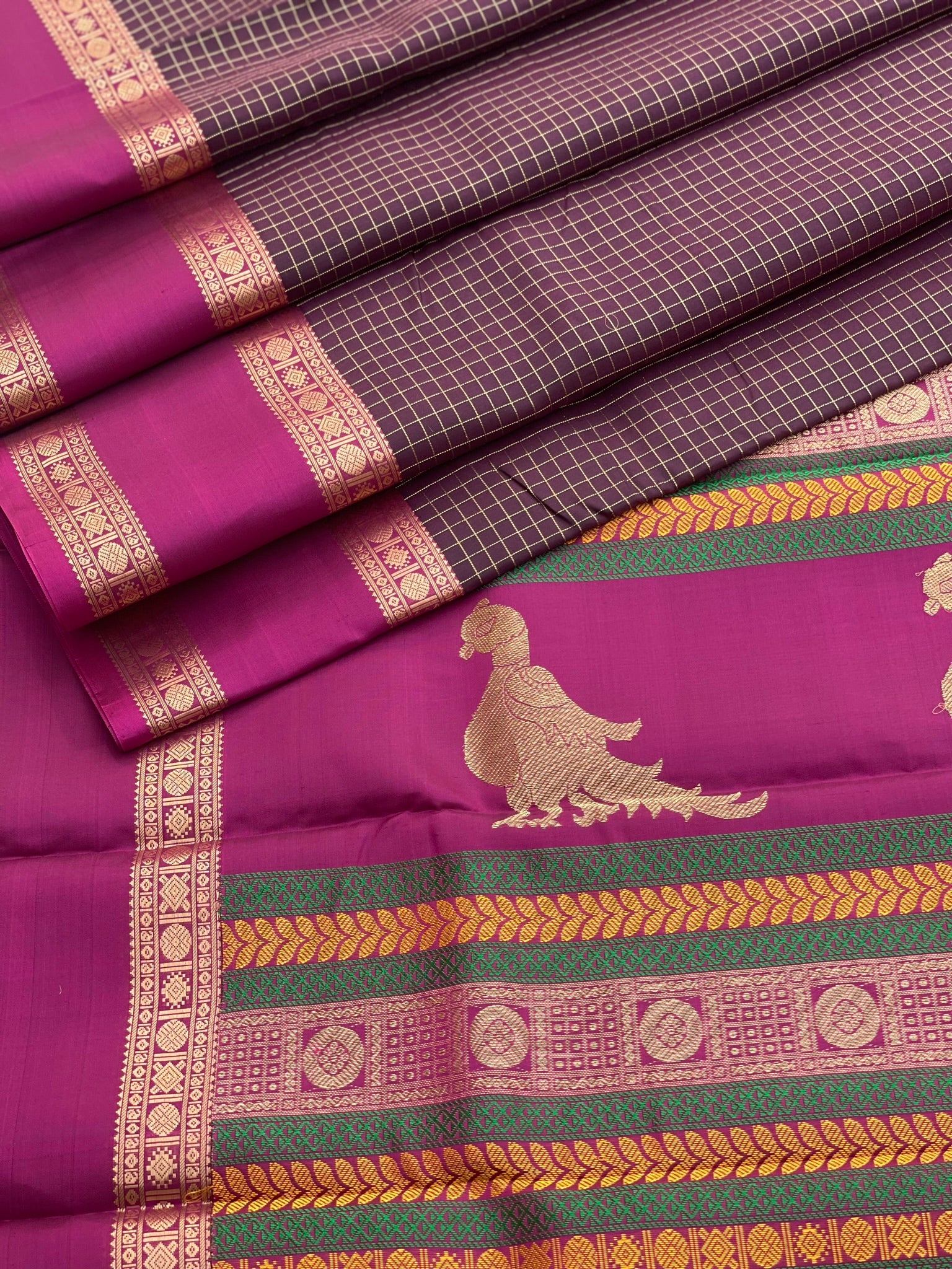 Threadwork Kanchivaram Silk Saree With Kalakshetra Kili Pallu And Rettapet Border
