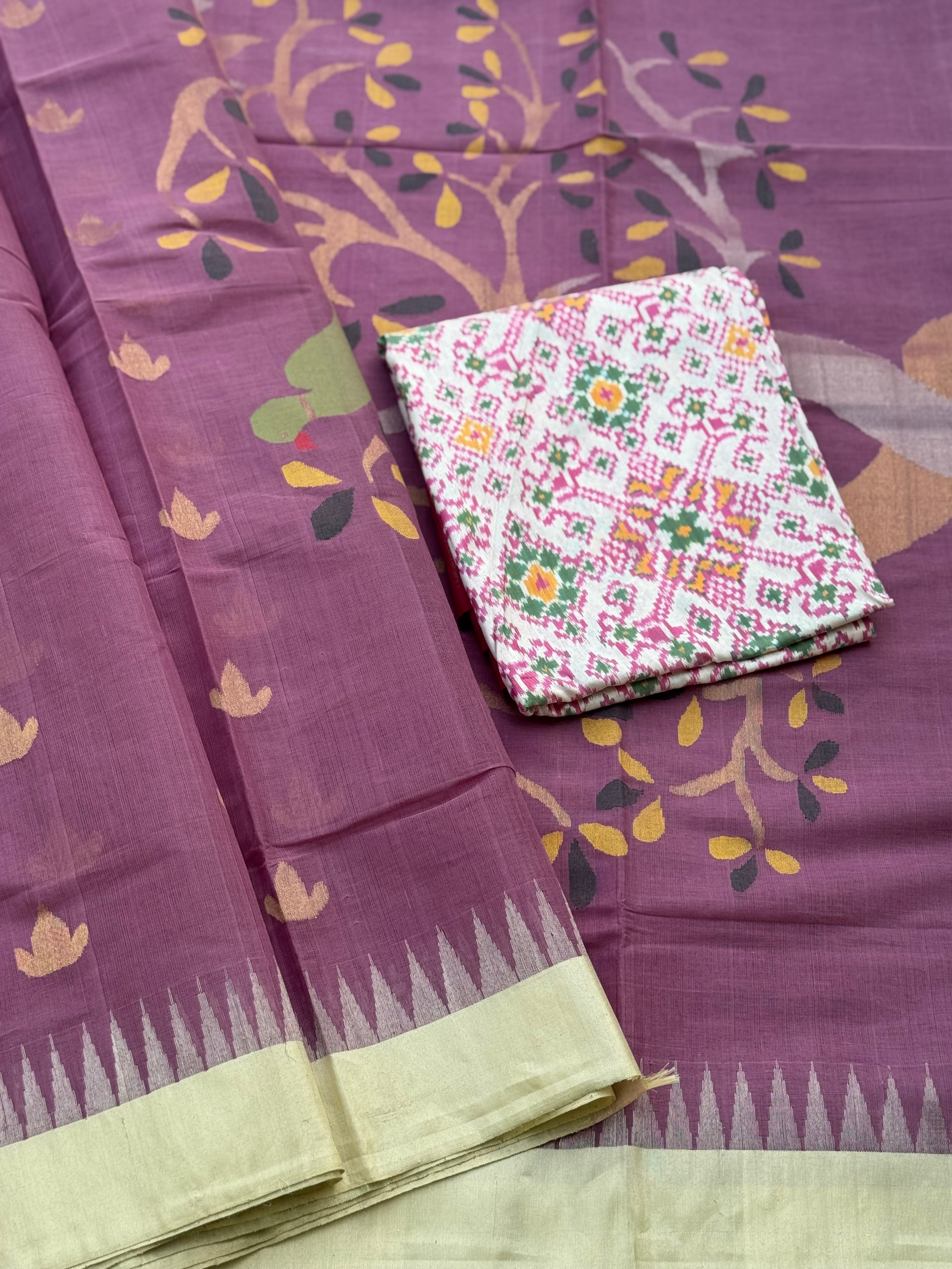 Handspun Ponduru Khadi Jaal Jamdani Saree in mauve purple