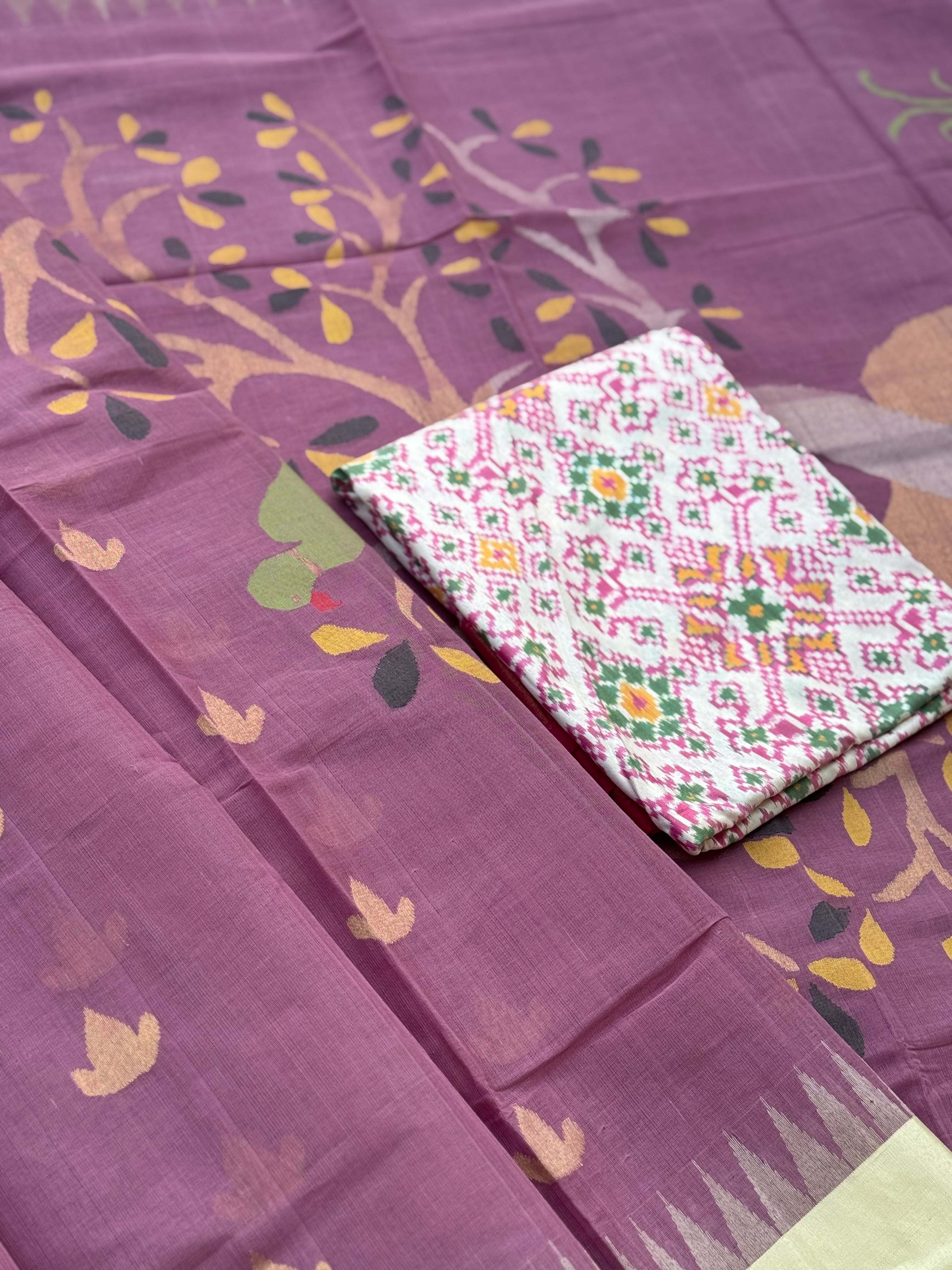 Handspun Ponduru Khadi Jaal Jamdani Saree in mauve purple