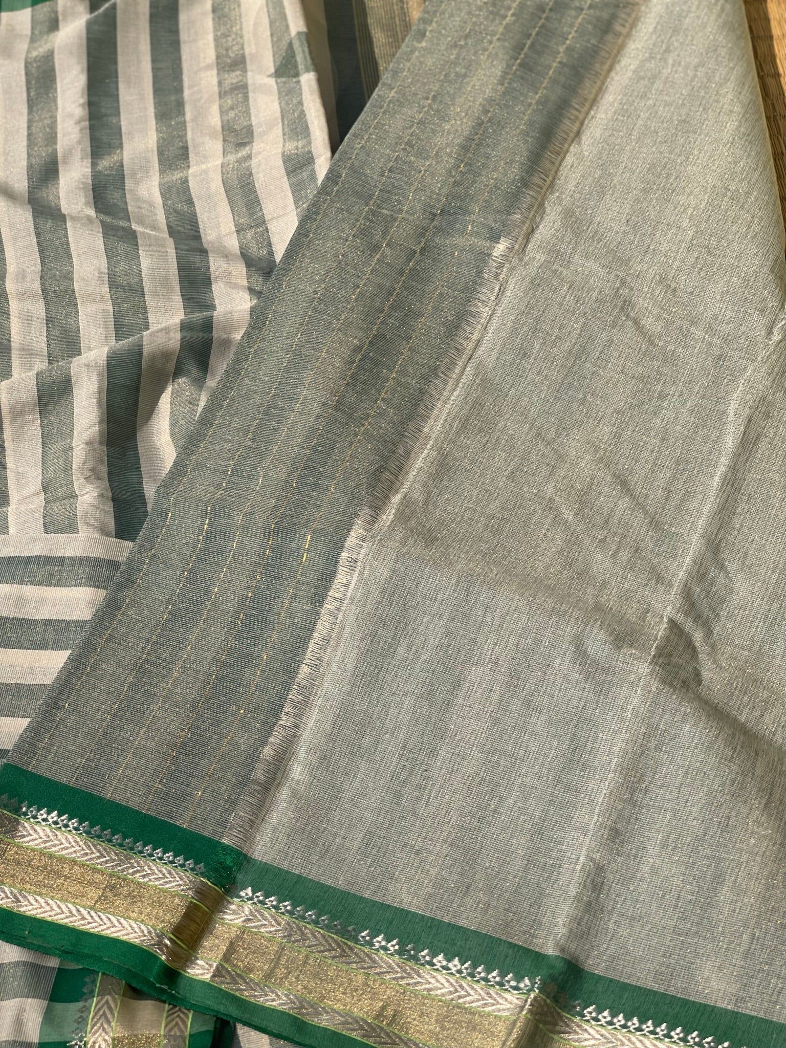 Paithani Cotton Saree With Zaristripes Body Tissue Paithani Pallu Kadiyal Border Saree
