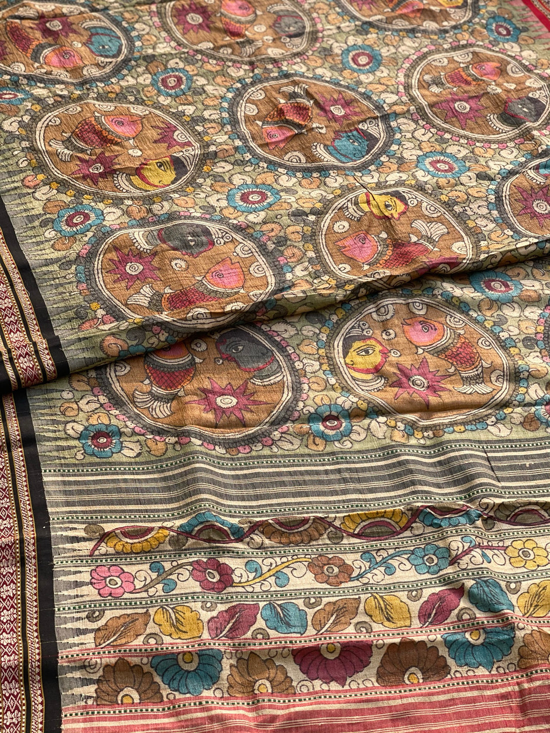 Vidharbha Tussar Silk Penkalamkari Saree