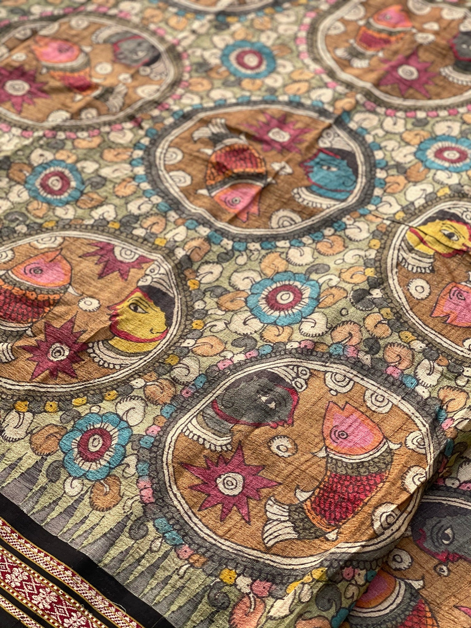 Vidharbha Tussar Silk Penkalamkari Saree