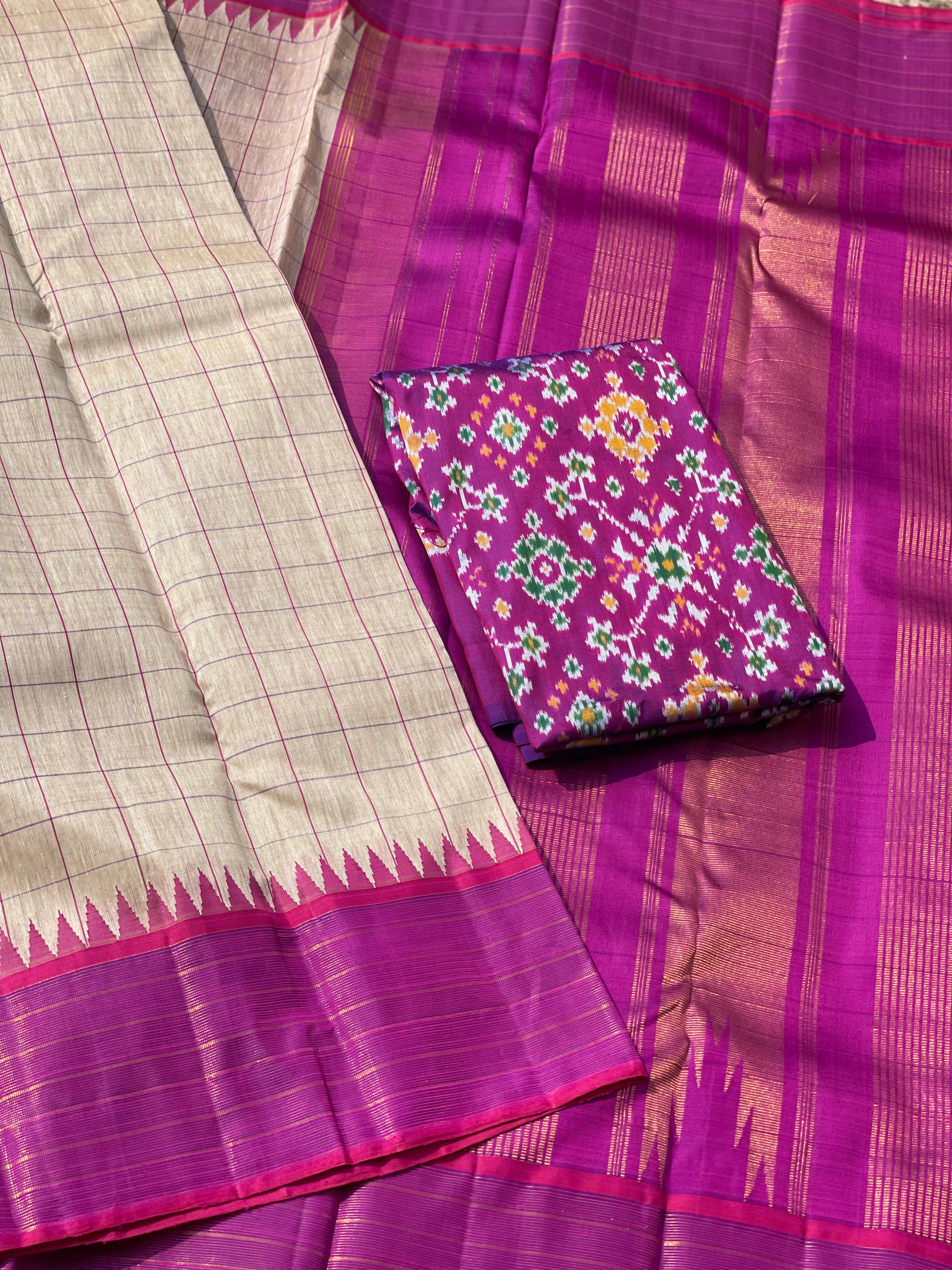 Linen by Mulberry silk Korvai Kanchivaram silk saree