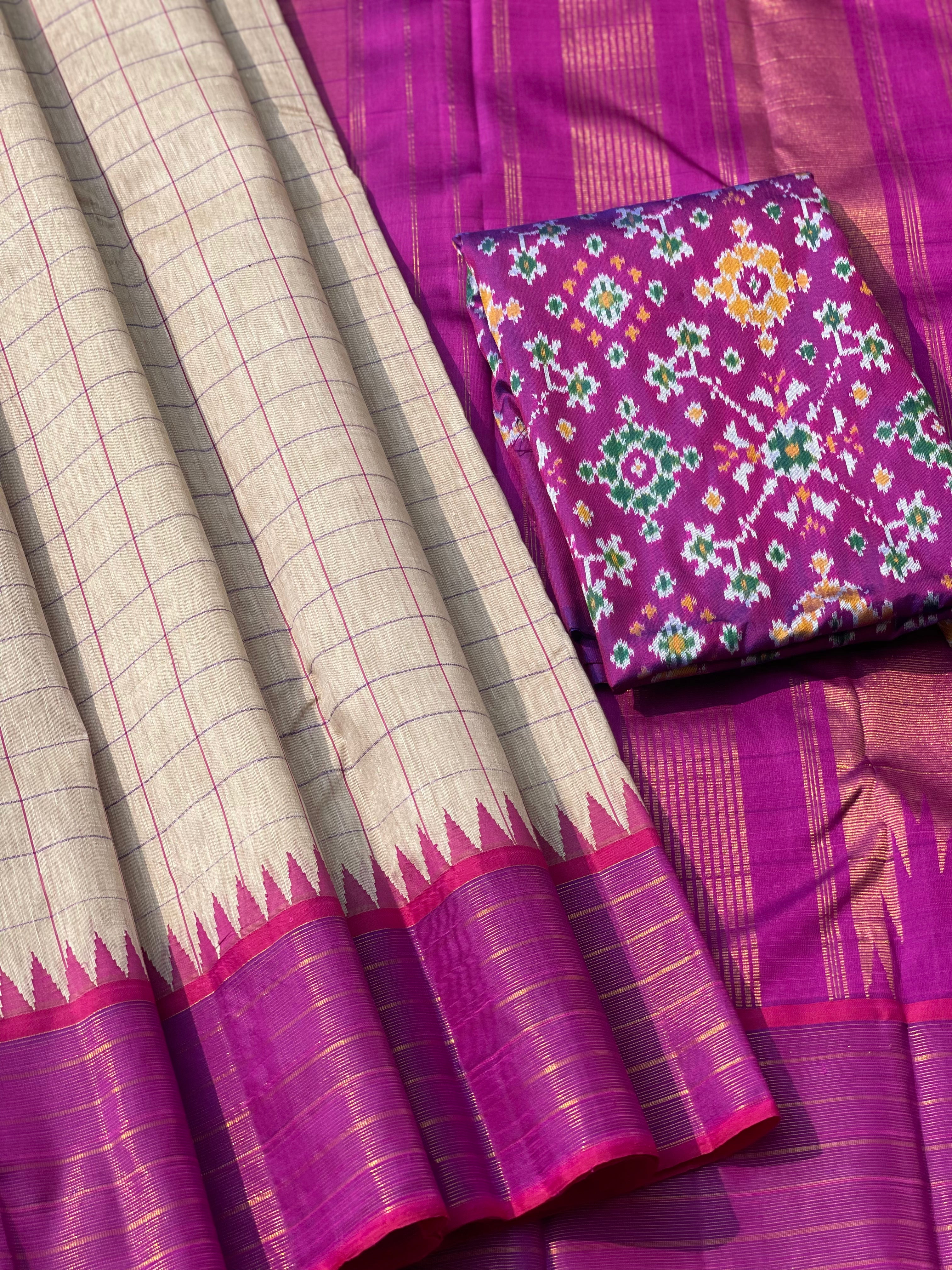 Linen by Mulberry silk Korvai Kanchivaram silk saree