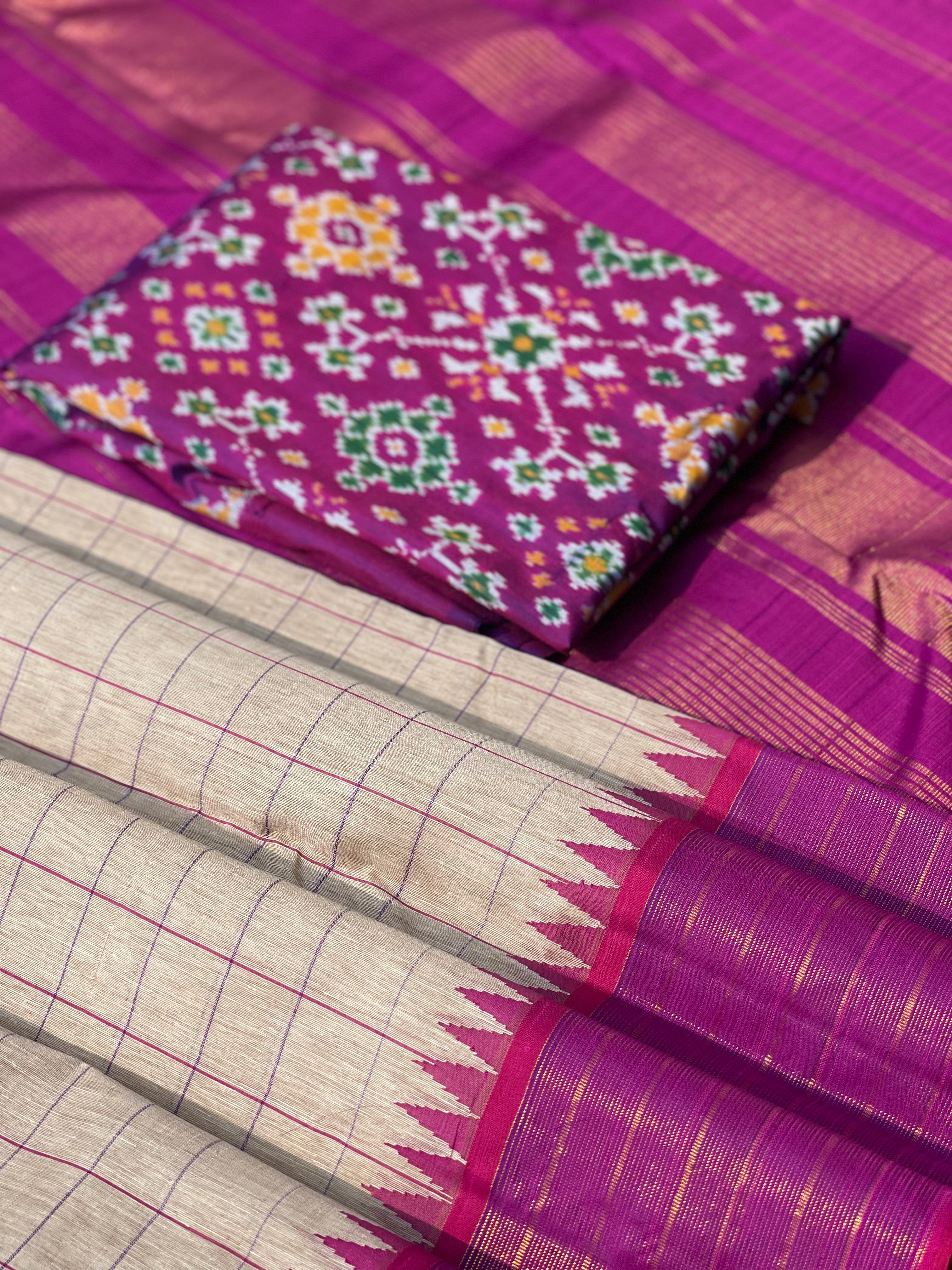 Linen by Mulberry silk Korvai Kanchivaram silk saree