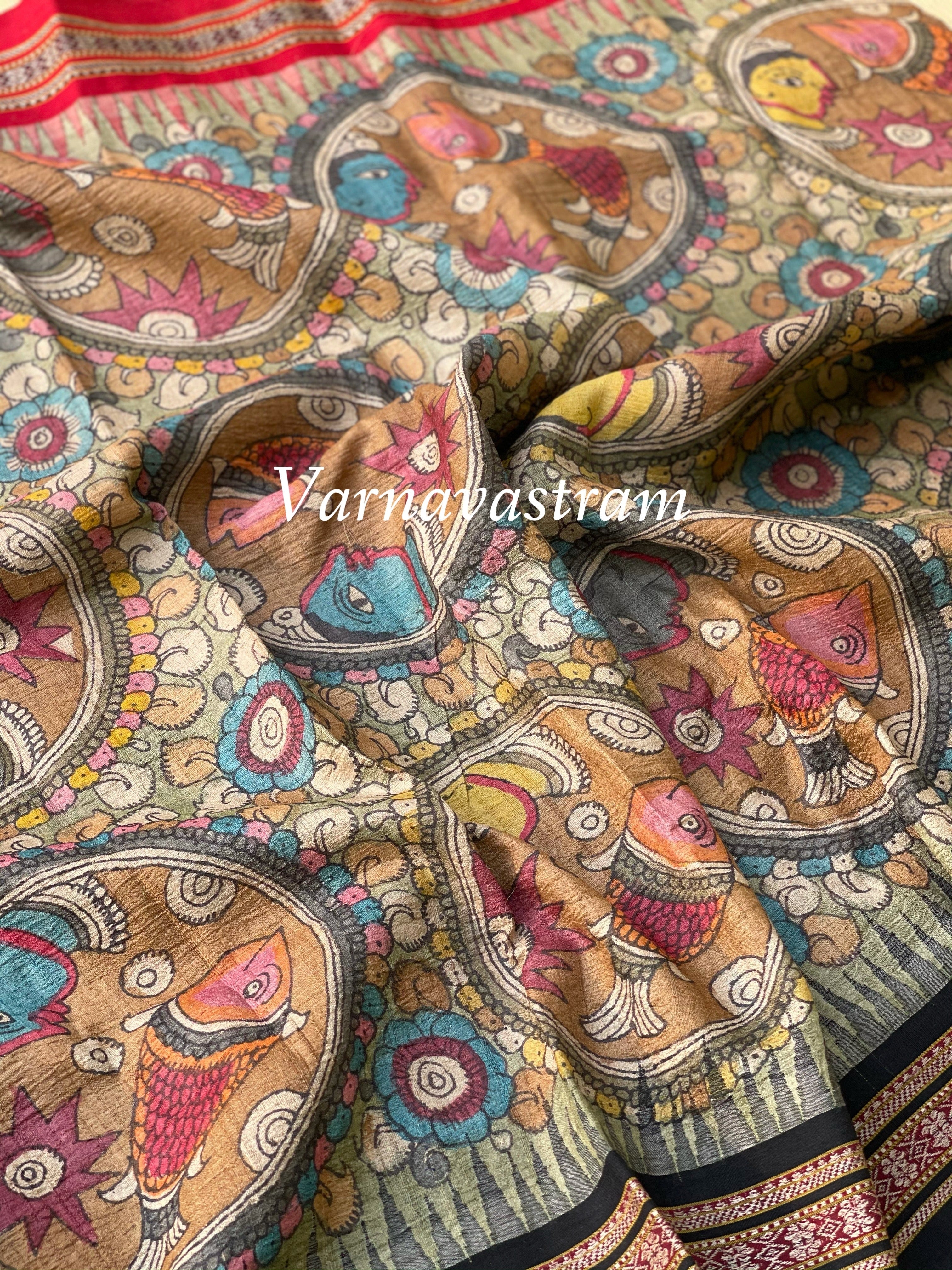 Vidharbha Tussar Silk Penkalamkari Saree
