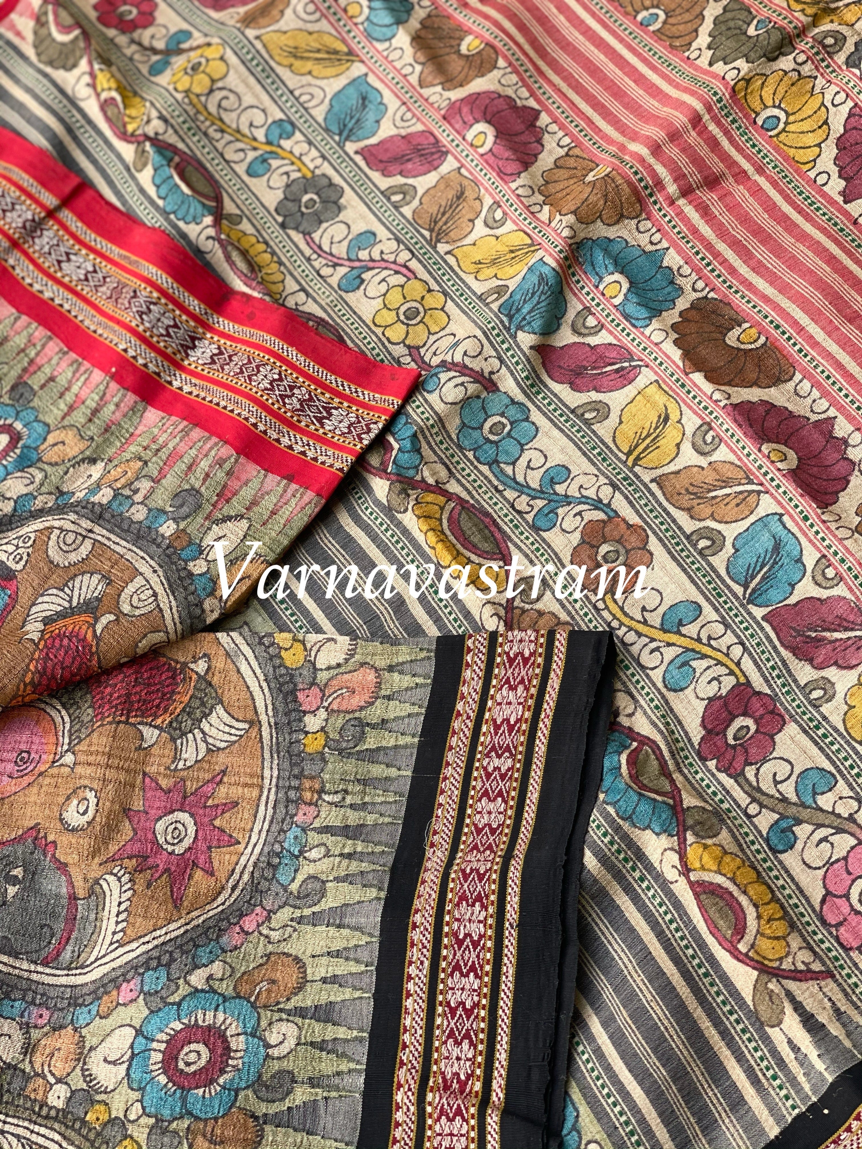 Vidharbha Tussar Silk Penkalamkari Saree