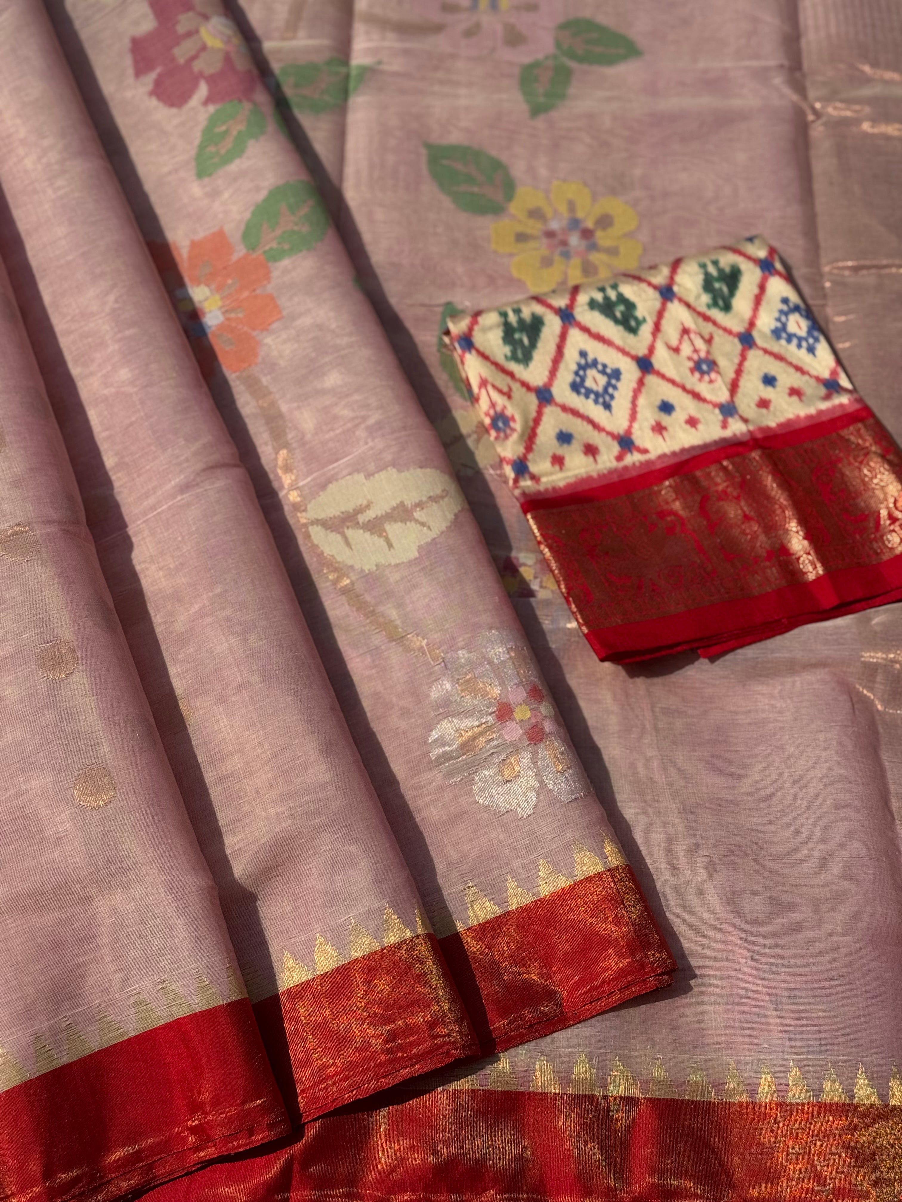 ponduru Khadhi jamdani saree in peony pink
