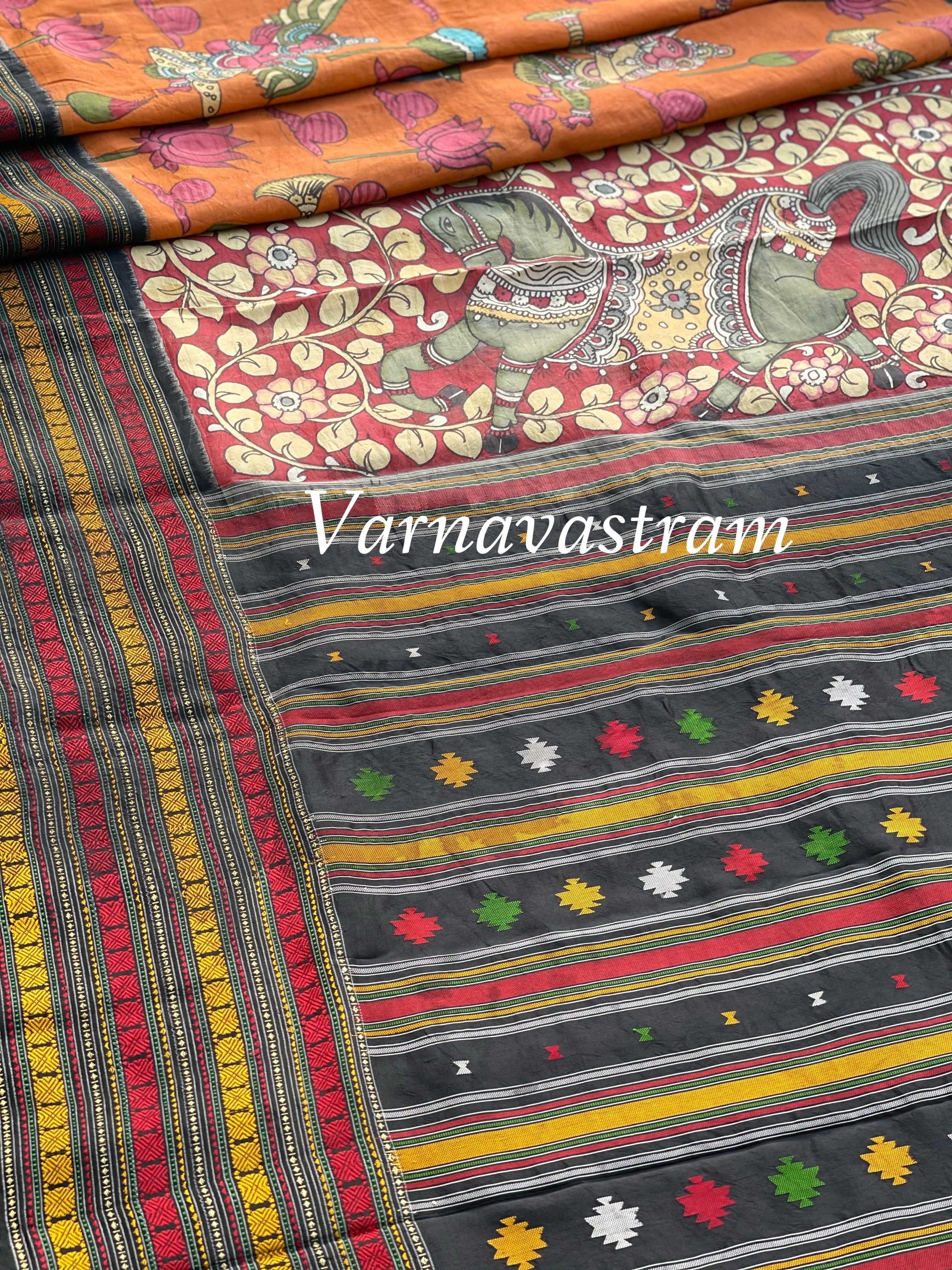 Penkalamkari Mythology Concept With Fusion Bomkai Saree