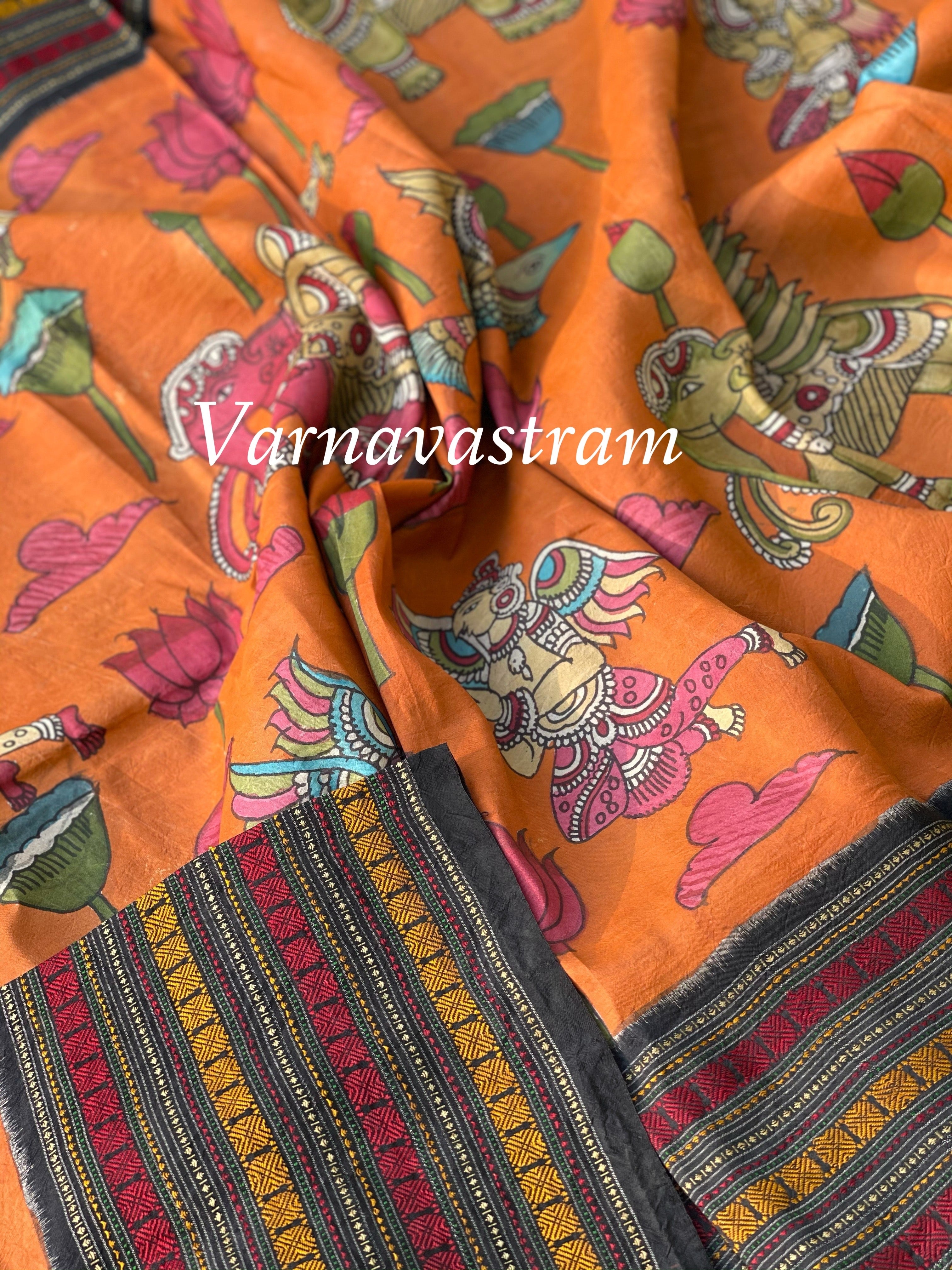 Penkalamkari Mythology Concept With Fusion Bomkai Saree