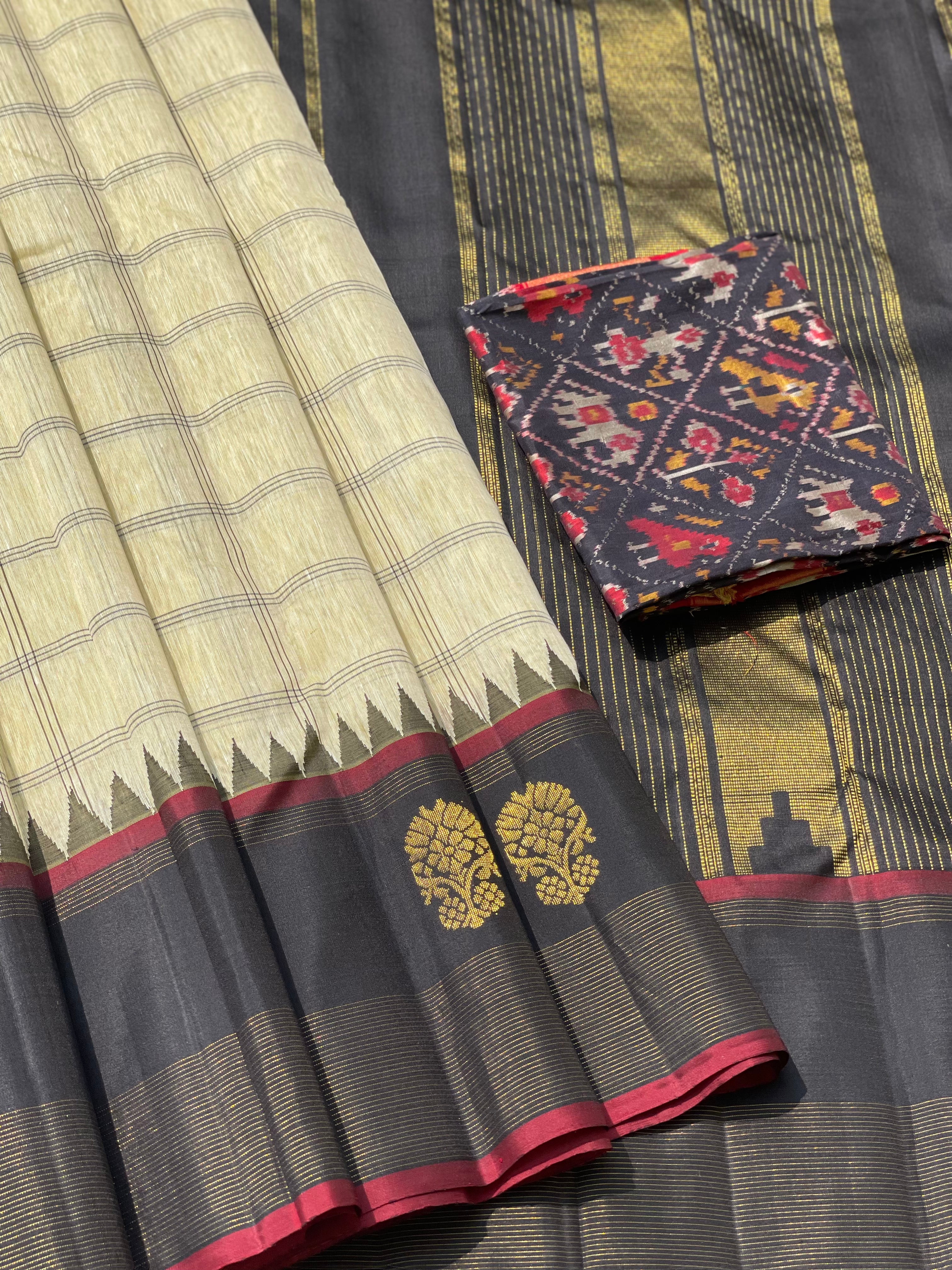 Linen by Mulberry Silk korvai Kanchivaram Silk Saree