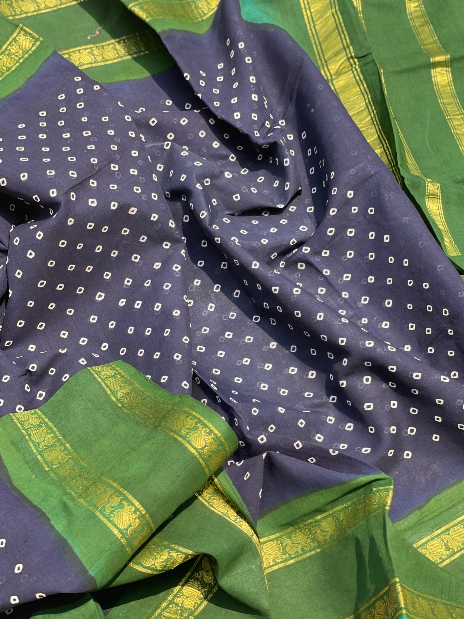 Handloom And Handkotted And Tie Dyed Madurai Kaikattu Sungudi Cotton