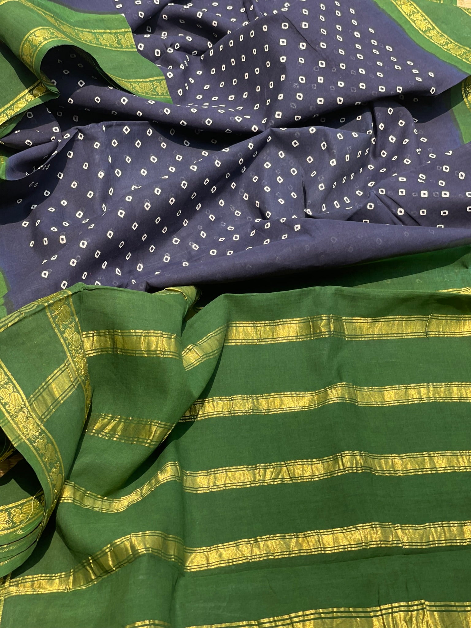 Handloom And Handkotted And Tie Dyed Madurai Kaikattu Sungudi Cotton