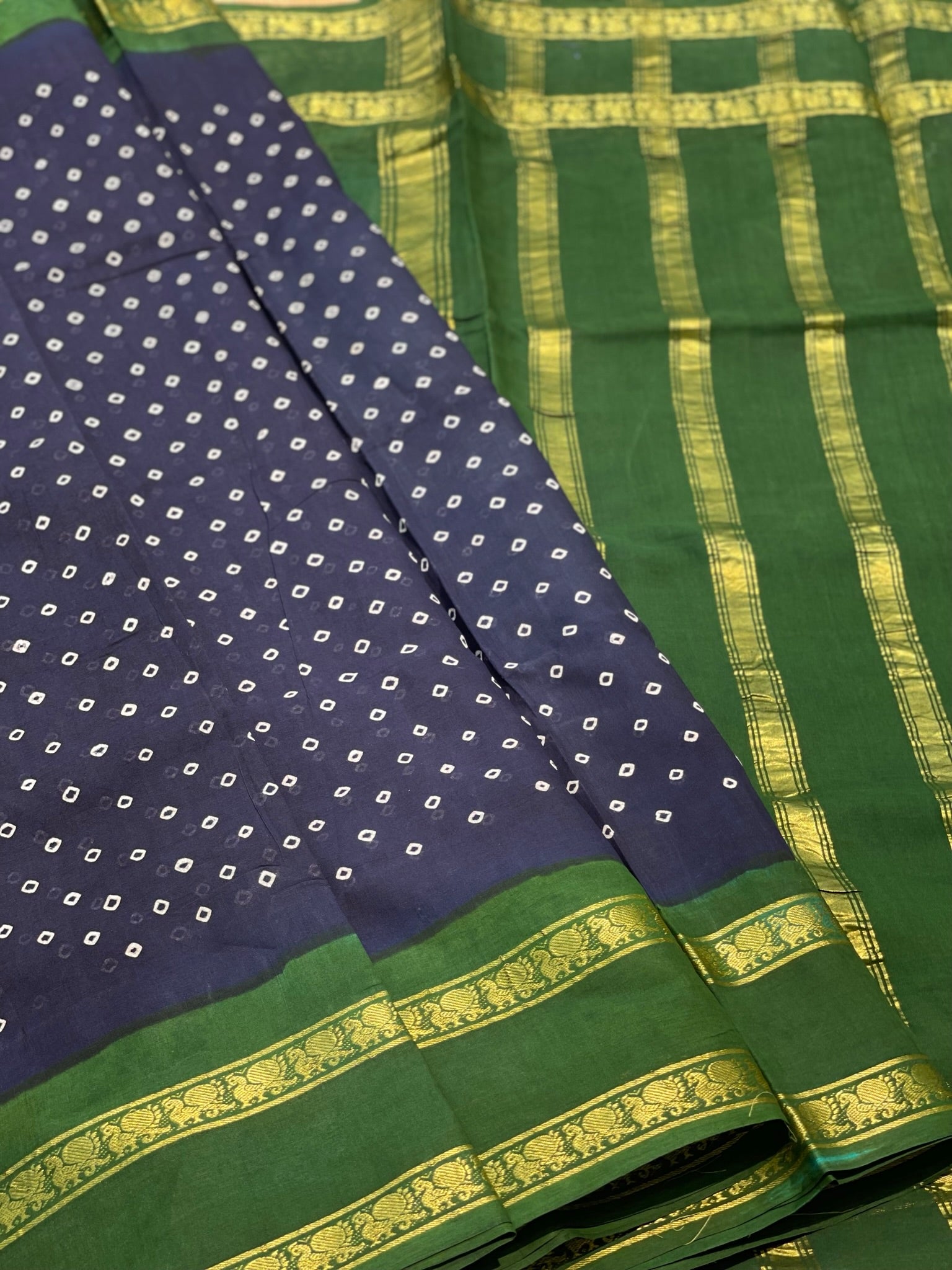 Handloom And Handkotted And Tie Dyed Madurai Kaikattu Sungudi Cotton