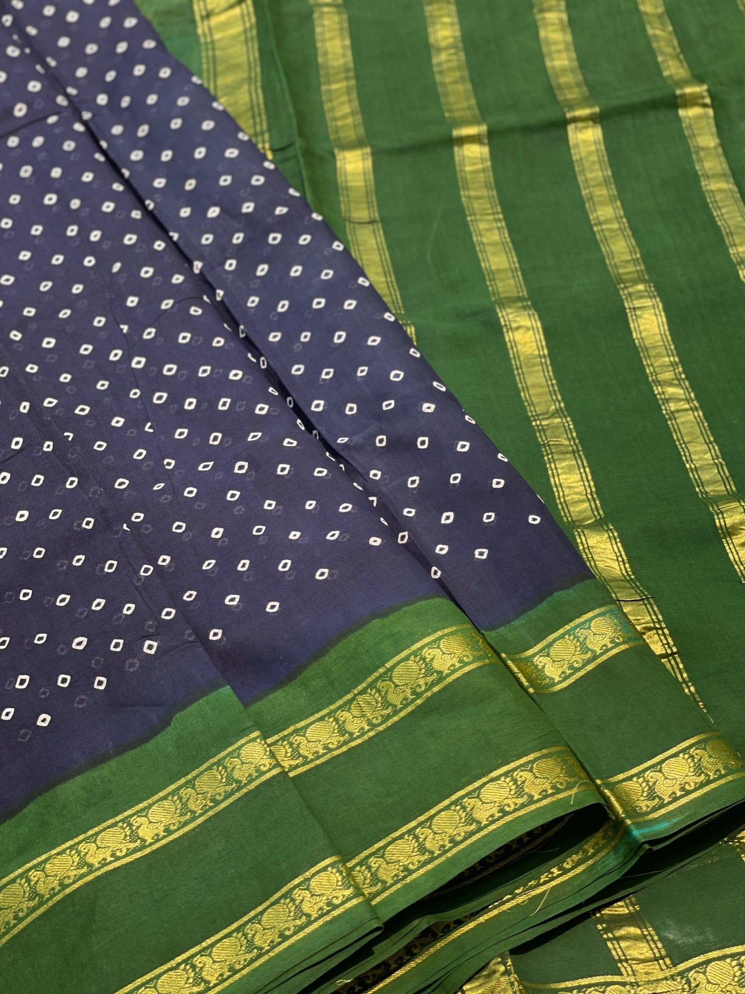 Handloom And Handkotted And Tie Dyed Madurai Kaikattu Sungudi Cotton