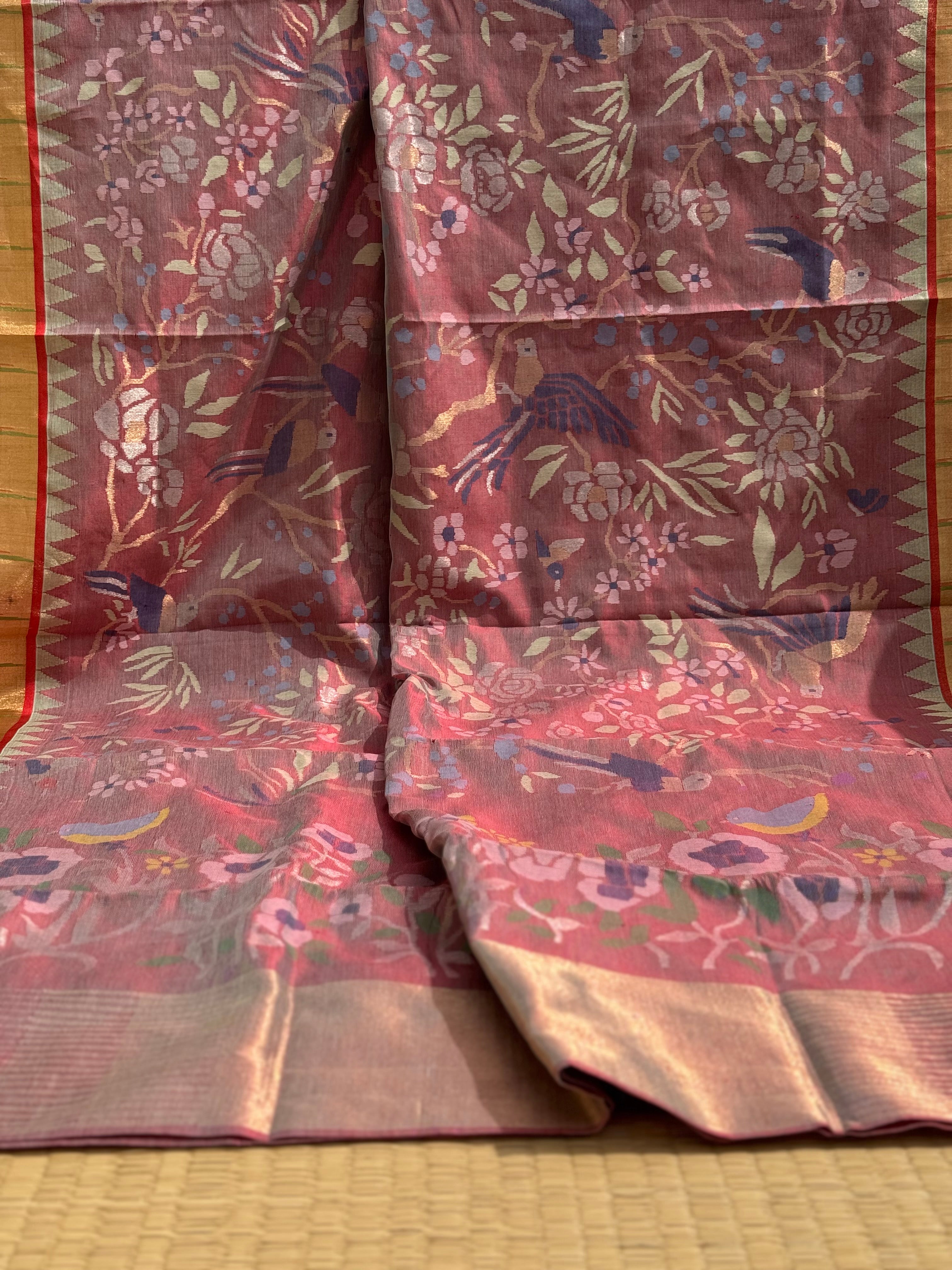 1 of 3 Client payment link - An exquisite masterpiece Full jaal weave Ponduru Khadhi jamdani handspun cotton saree in blue with red shot shade