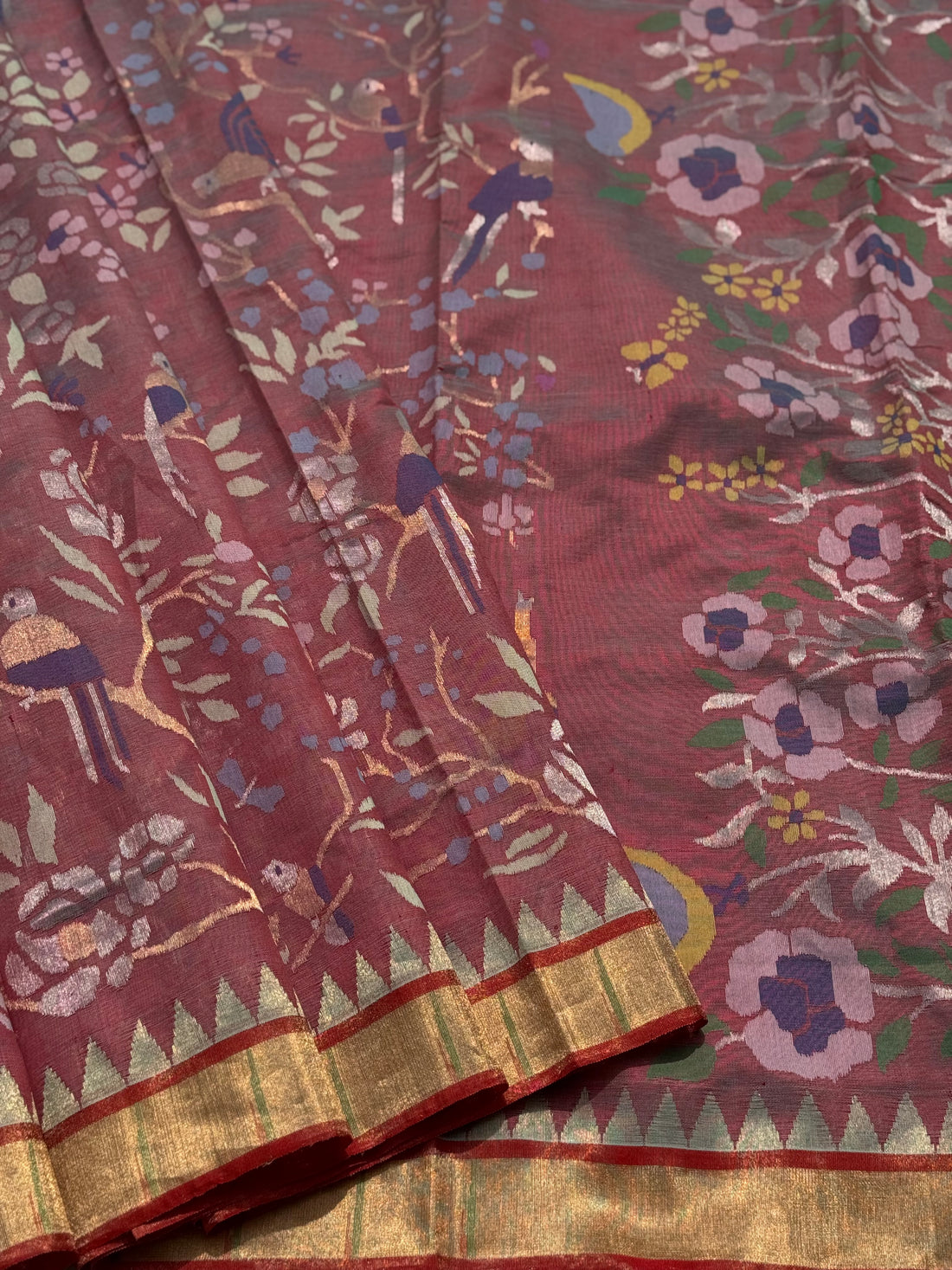 1 of 3 Client payment link - An exquisite masterpiece Full jaal weave Ponduru Khadhi jamdani handspun cotton saree in blue with red shot shade