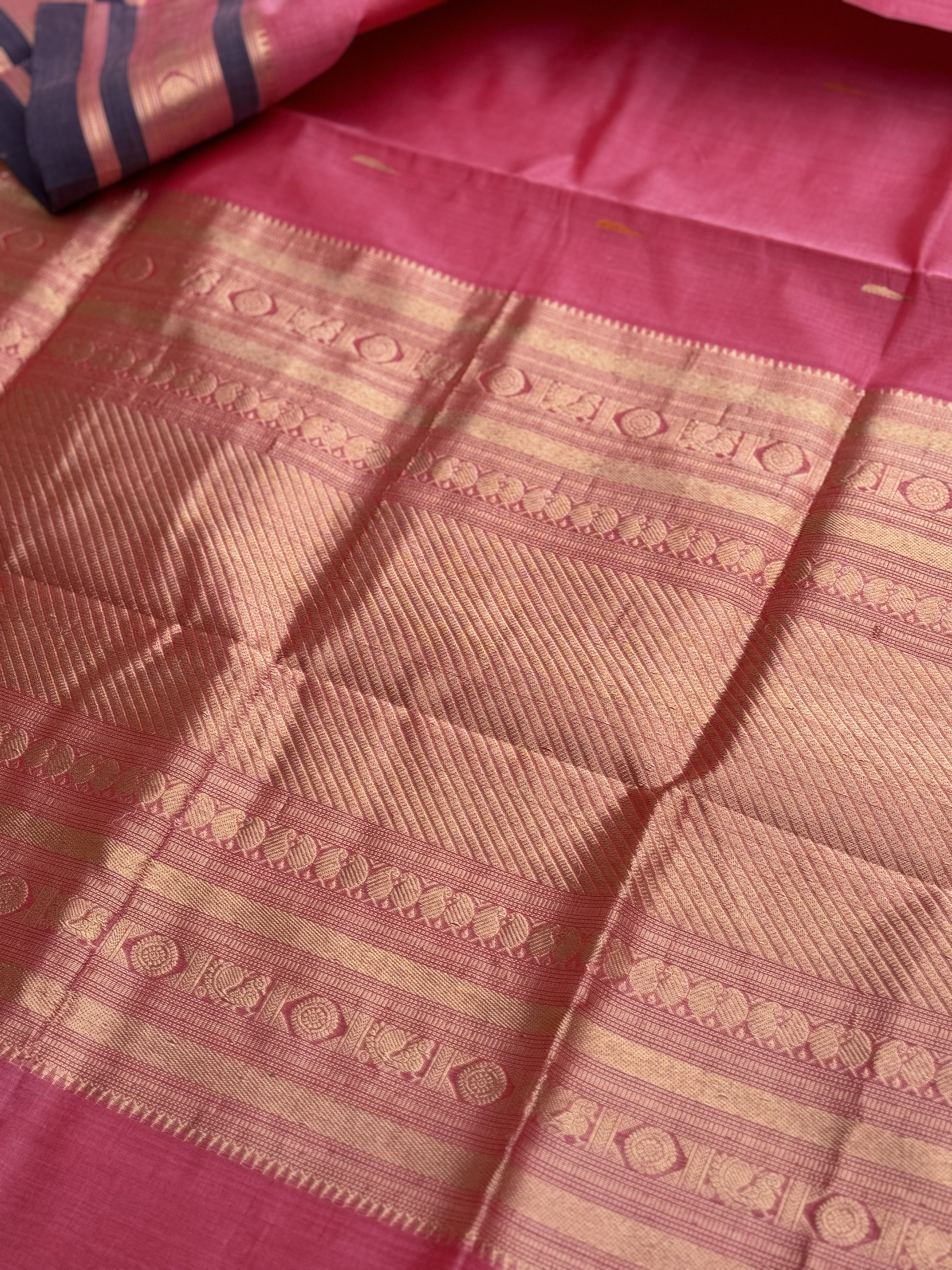 Reserved for IndraKrishna - Gorgeous pastel pink with threadwork and zariwoven Kanchi silk Cotton Saree