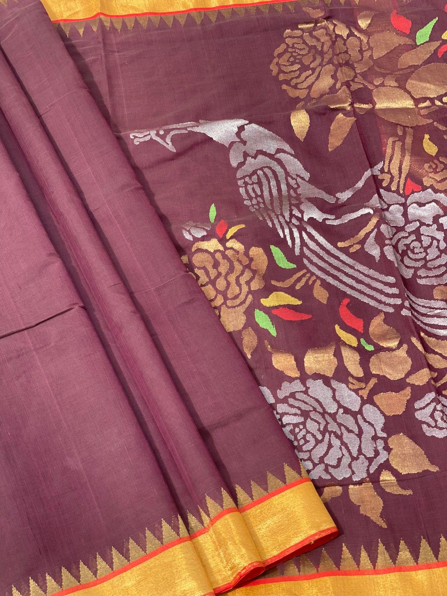 Ponduru Handspun Khadi Cotton Jamdani With Pallu Blouse Jamdani Saree