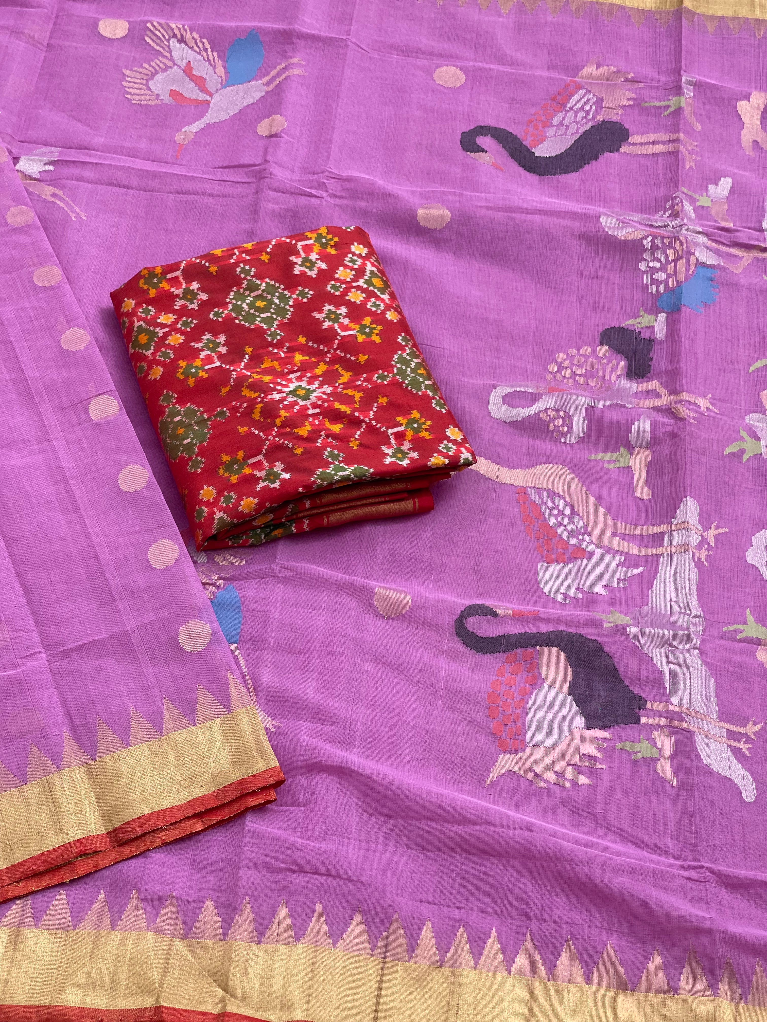 A gorgeous lilac colour Ponduru khadi Jaal Jamdani cotton saree