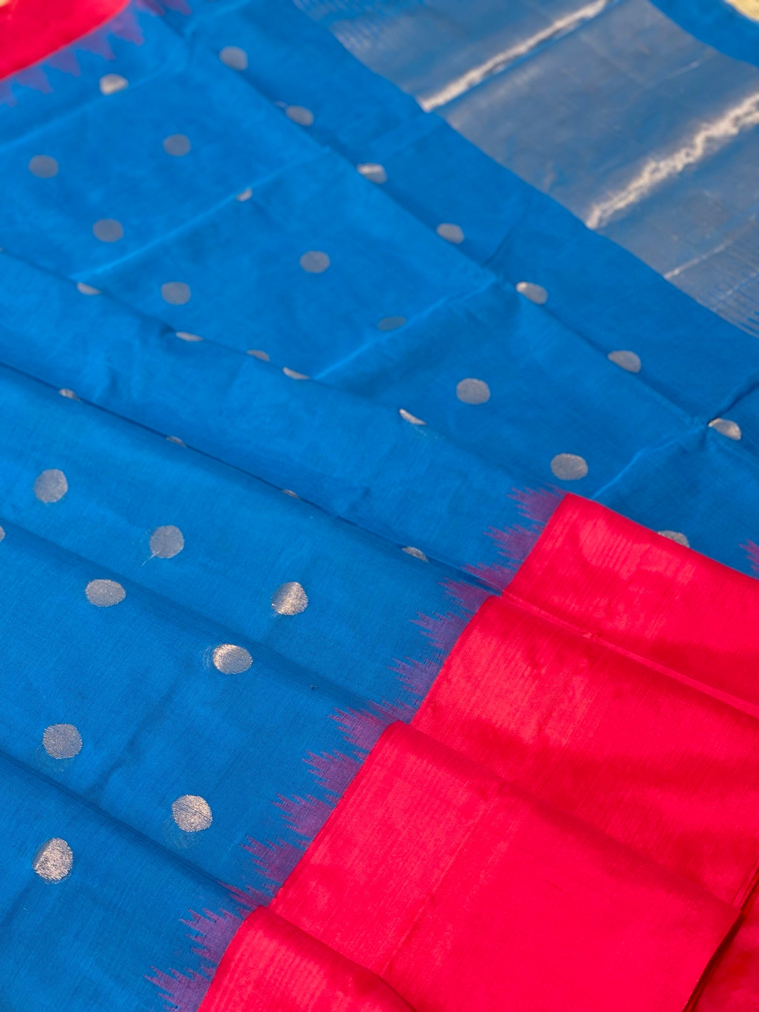 Ponduru Handspun Khadi All Over Coin Zari Butties Jamdani Weave Saree