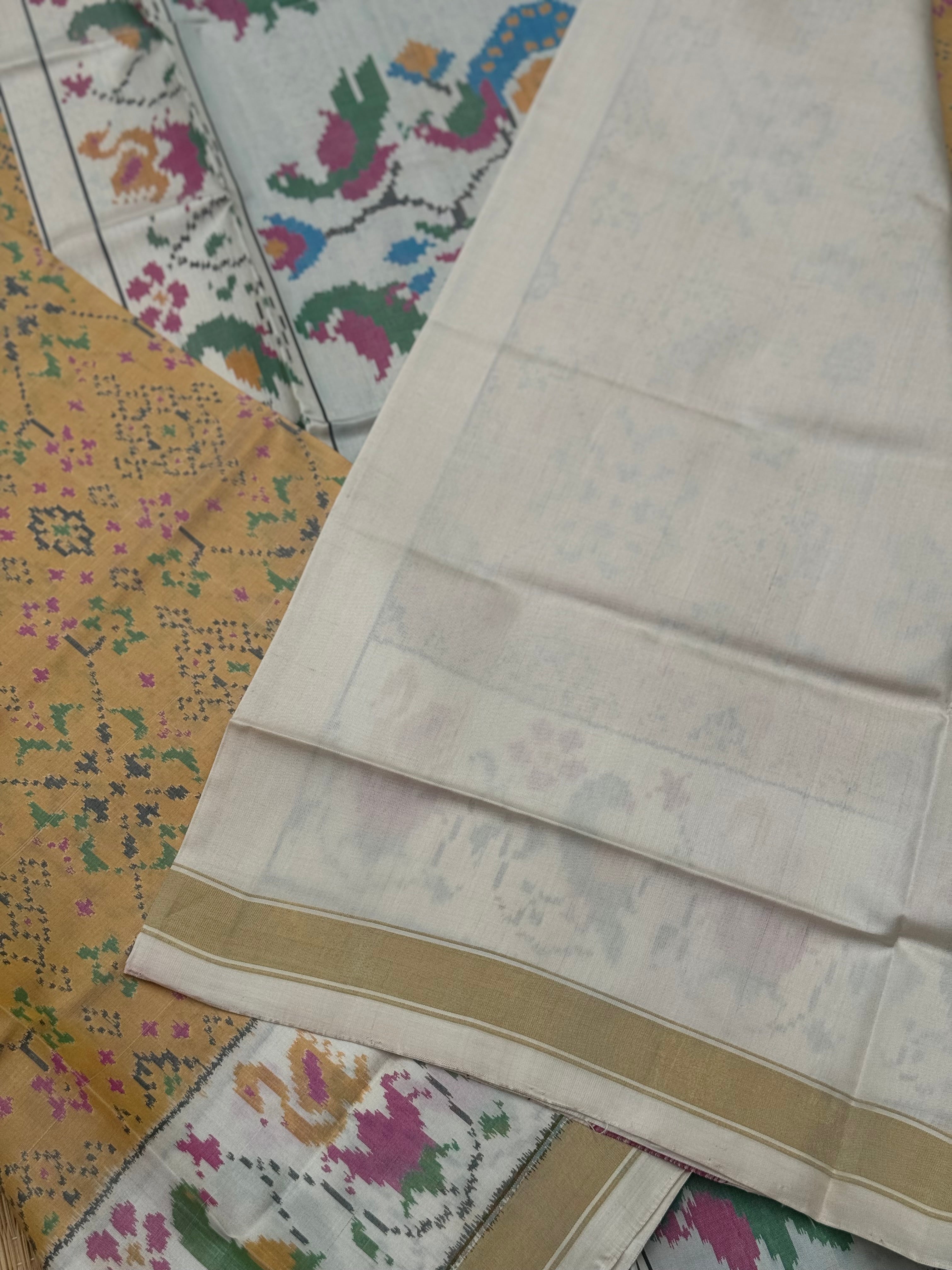 muted gold with ivory Patola single ikkat silk saree