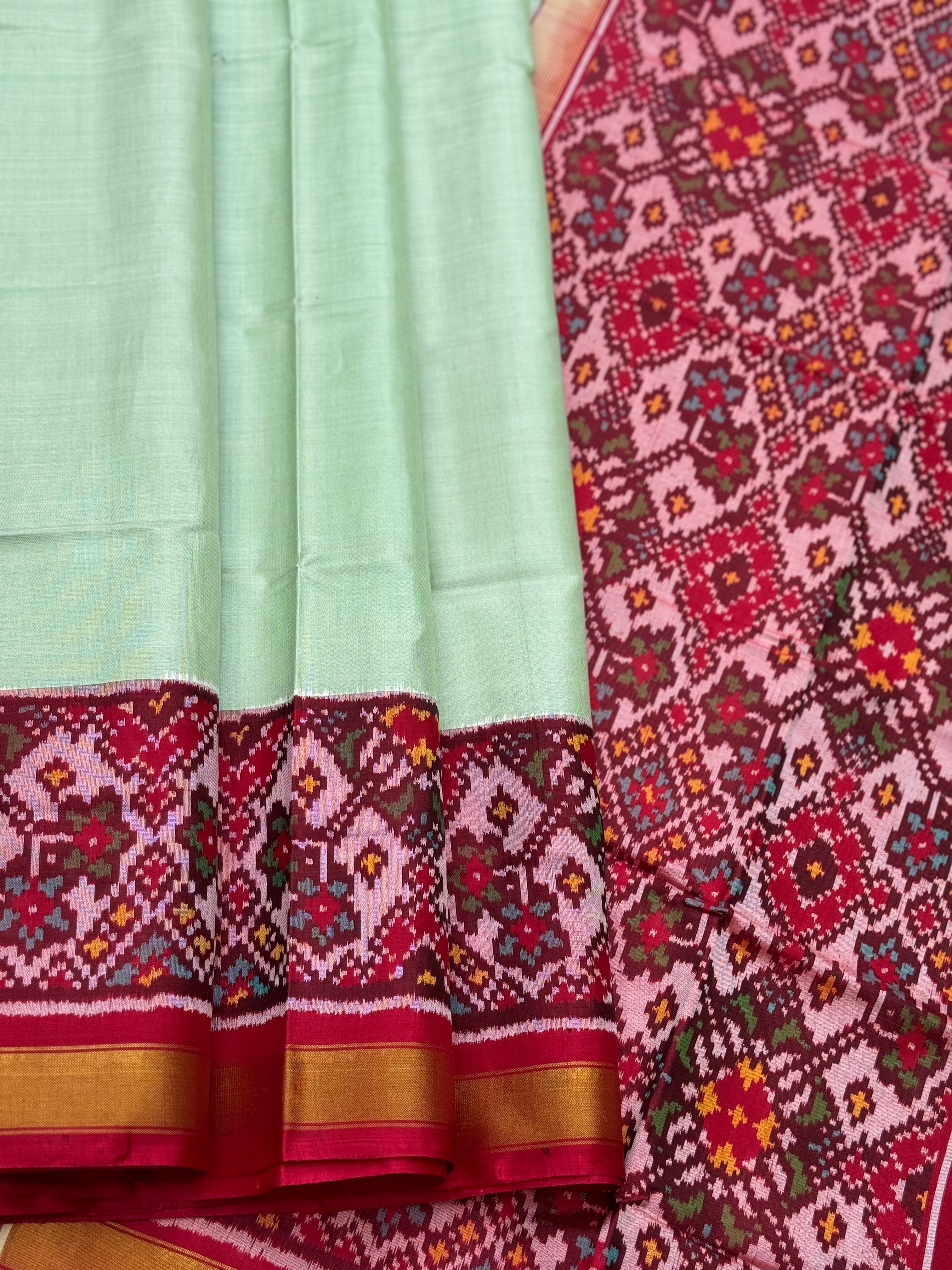 Cardamom green /Elaichi green Patola single ikkat silk saree