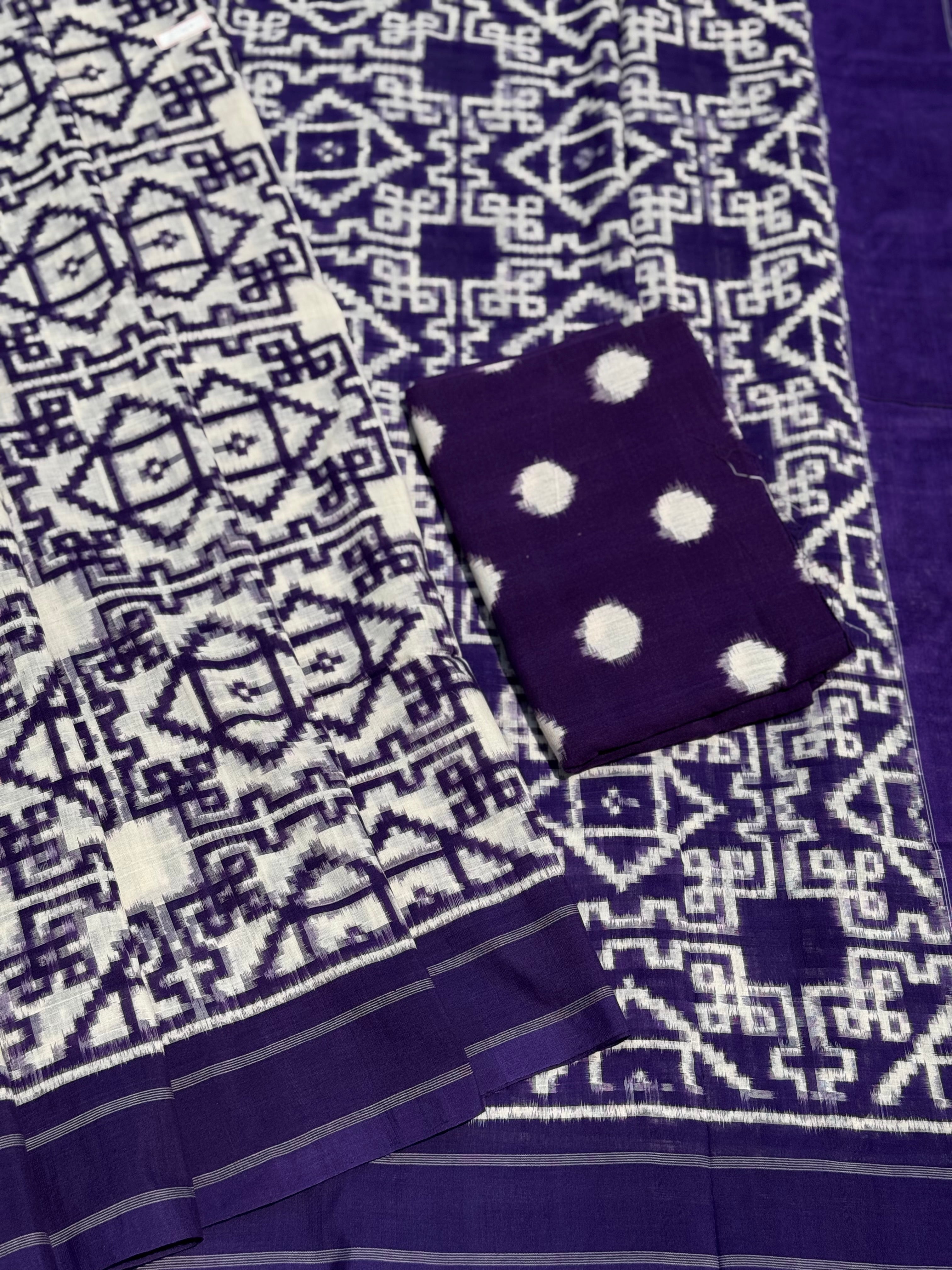 Handwoven tie dyed Telia Rumal double ikkat cotton saree