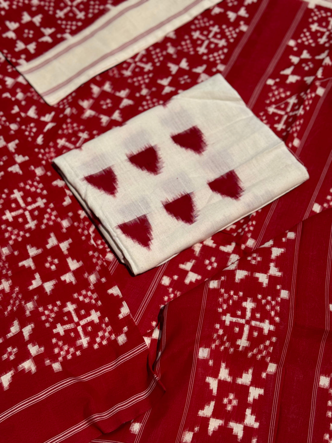 Handwoven tie dyed Telia Rumal double ikkat cotton saree