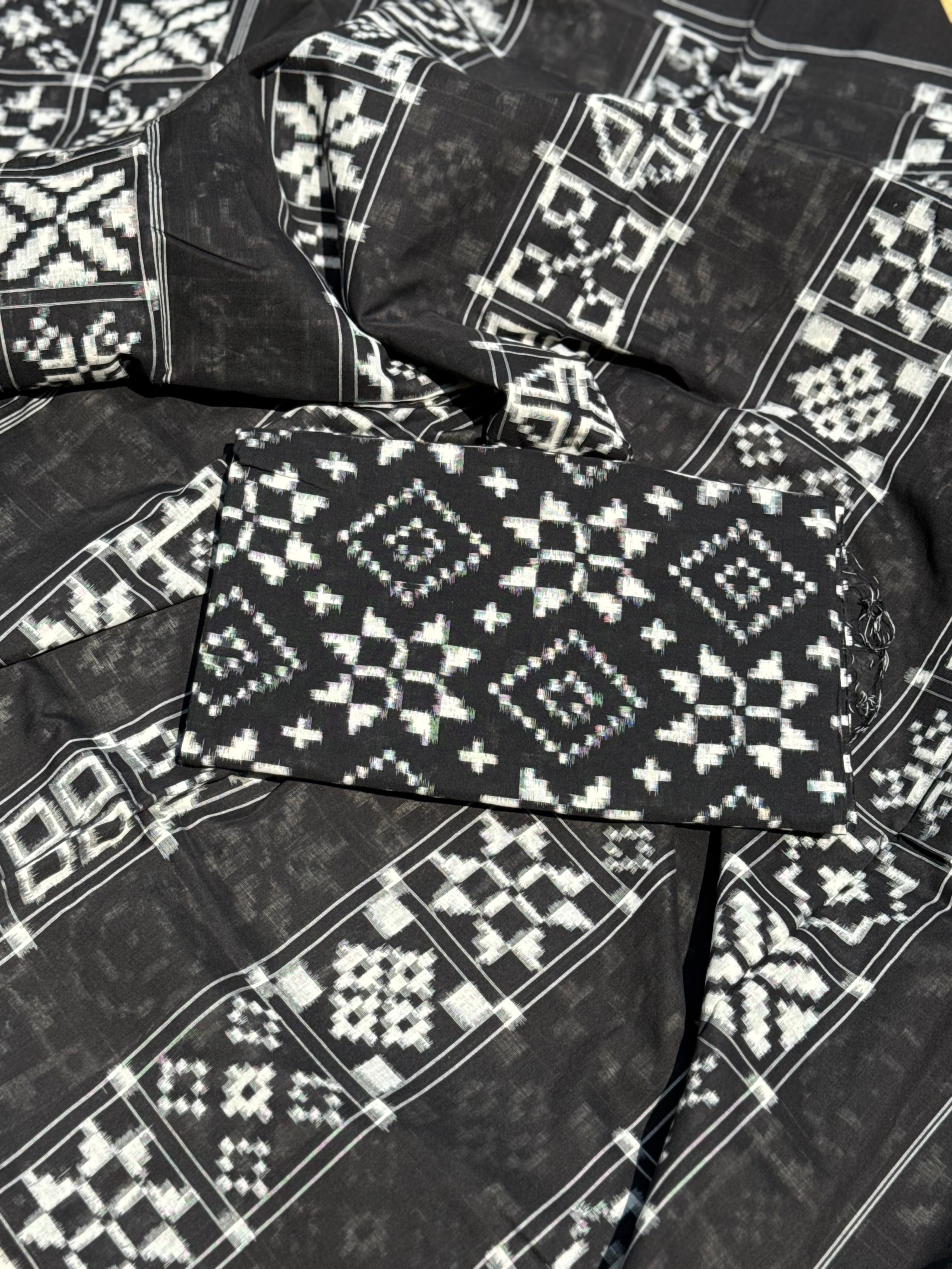 Handwoven tie dyed 9 motif Telia Rumal double ikkat cotton saree