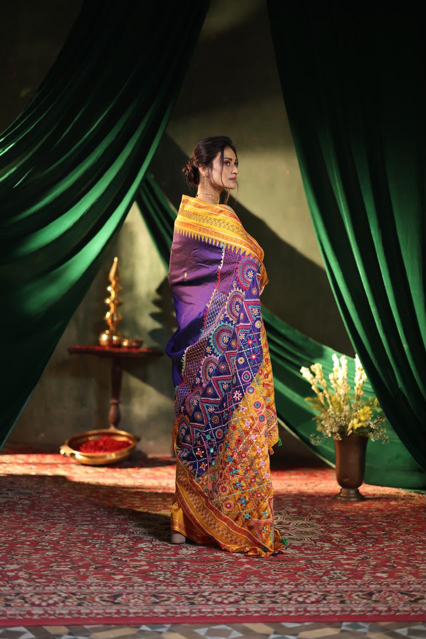 Exclusive masterpiece Kanchivaram korvai silk saree with hand embroidery lambani work