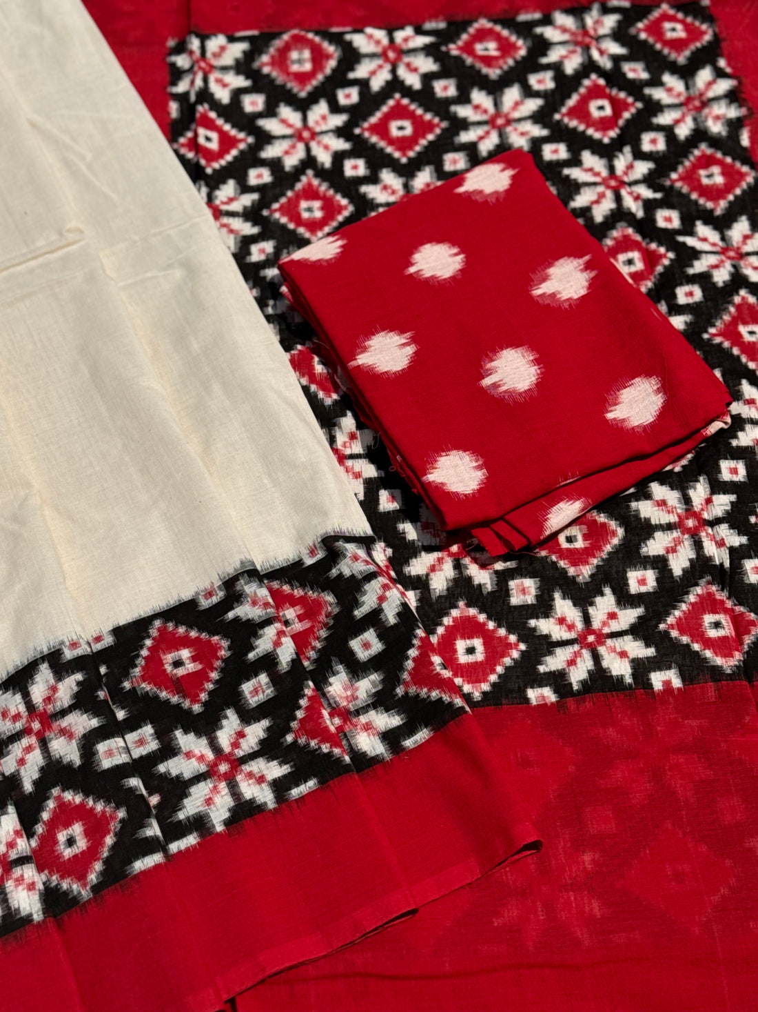 Handwoven tie dyed Telia Rumal double ikkat cotton saree